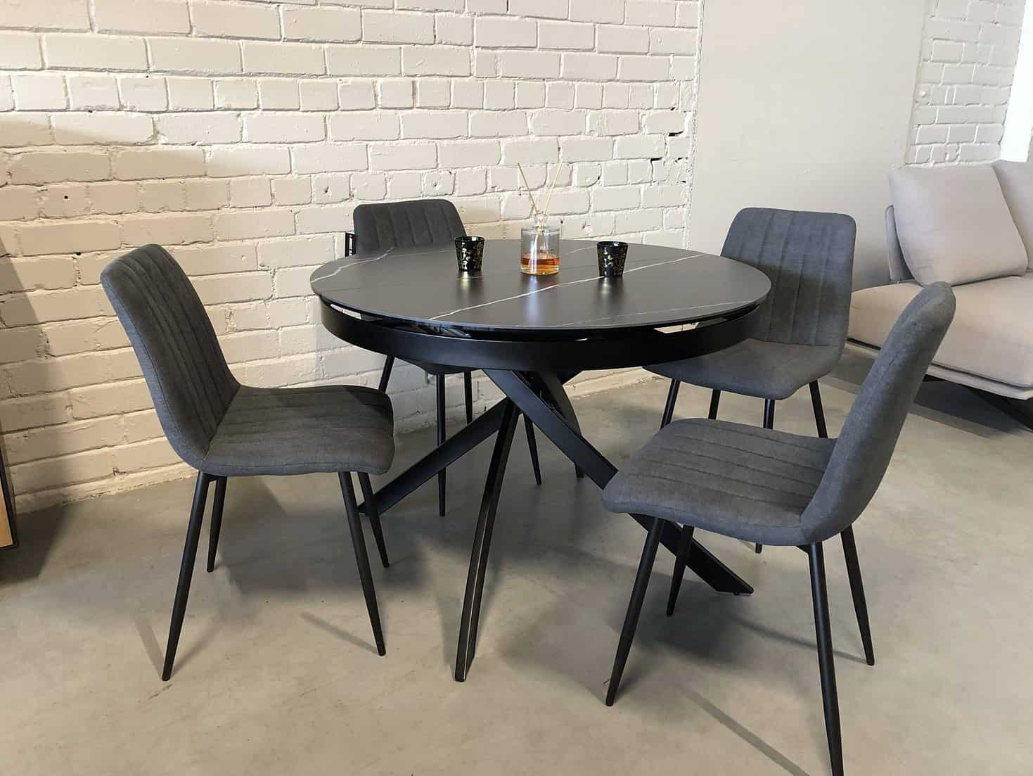 Apvalus valgomojo stalas FJORD juodas 110Ø (155)xH76 cm 2