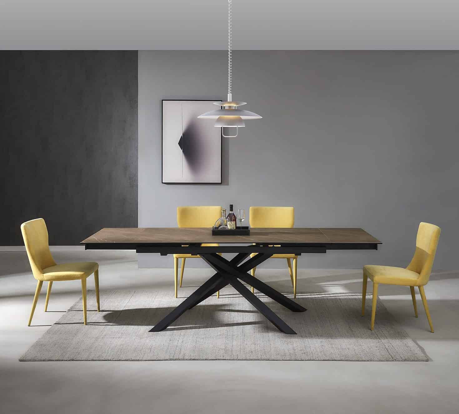 Valgomojo stalas BLANCO 160(200-240)x90xH76 cm (spalvos: juoda/pilka/juoda su baltomis linijomis 4