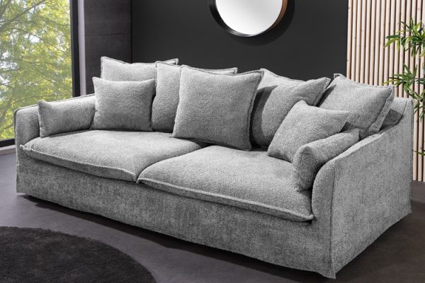Moderni vokiška sofa HEAVEN - 200x105xH88 cm - pilkos spalvos teddy gobelenas
