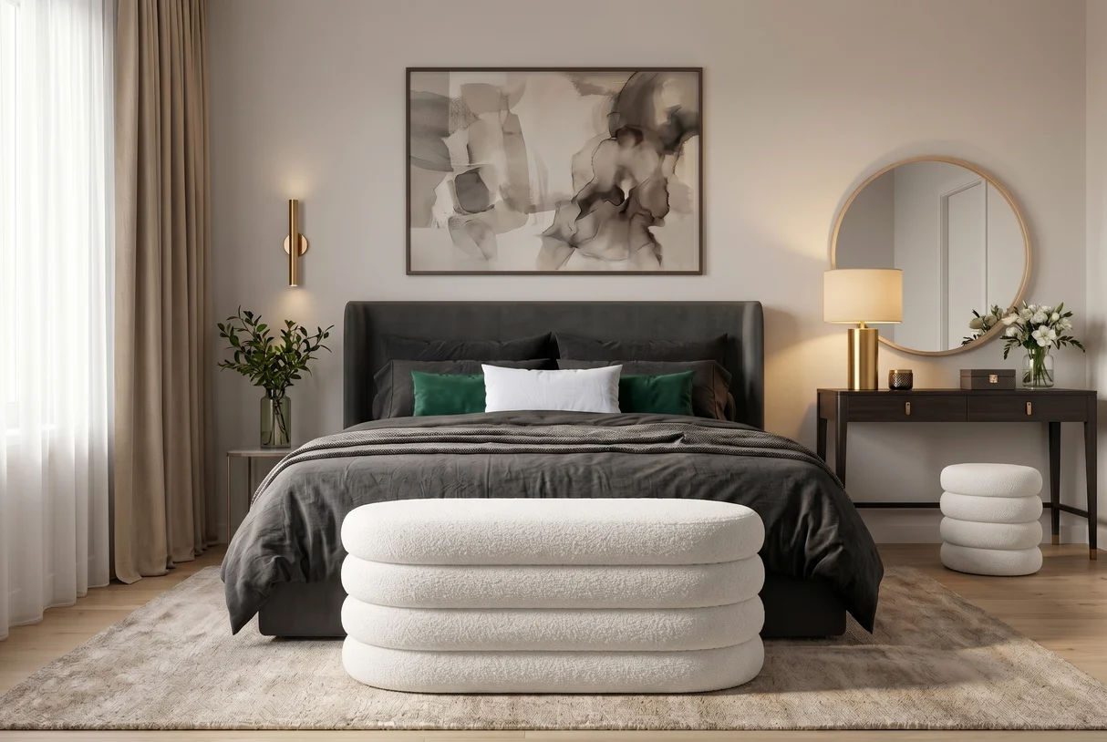 Vokiškas pufas VOQUE-WHITE – 113x50xH49 cm - šviesi spalva-2