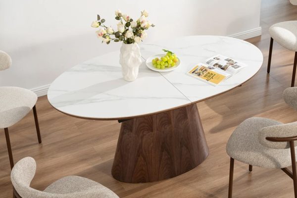 Virtuvės stalas UNIQUE DARK/WHITE-OVAL 160 (200)x90xH76 cm