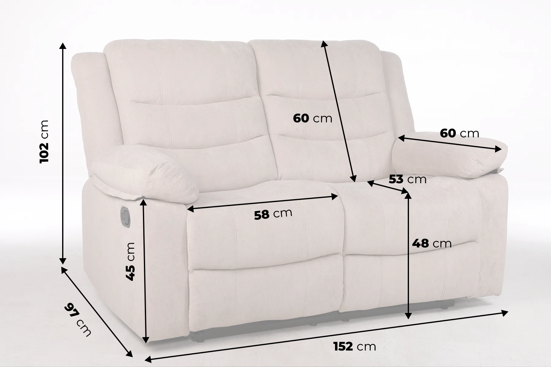 Dvivietė Ramzi sofa su matmenimis