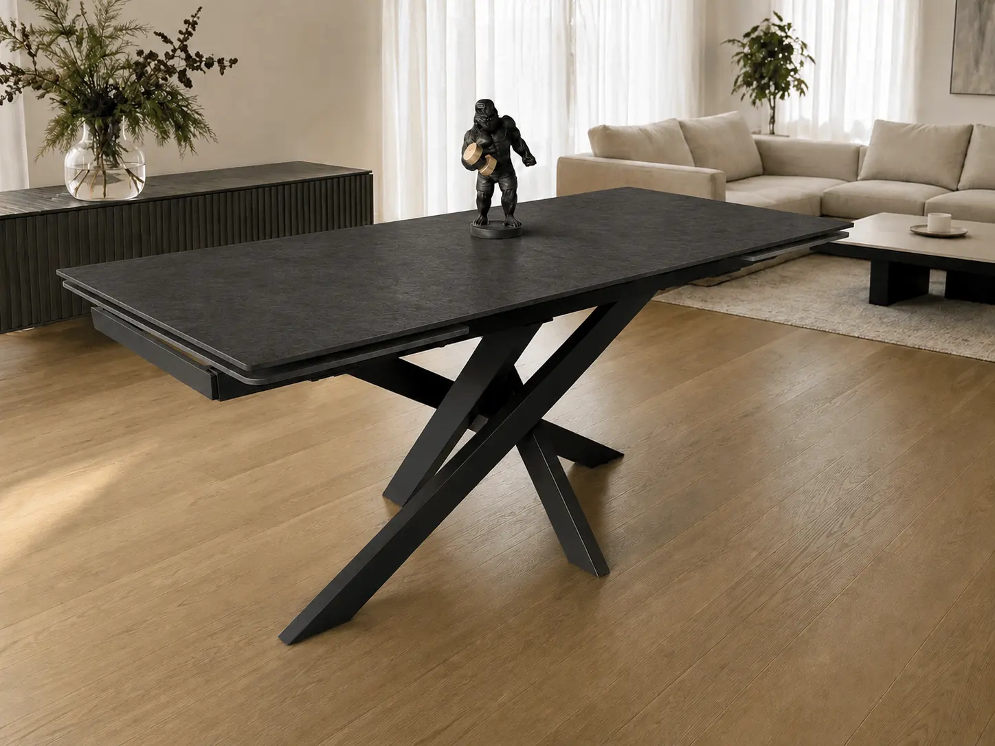 Išskleidžiamas stalas ARTISTICO-Dark Grey 160 (240)x90xH75 cm-7