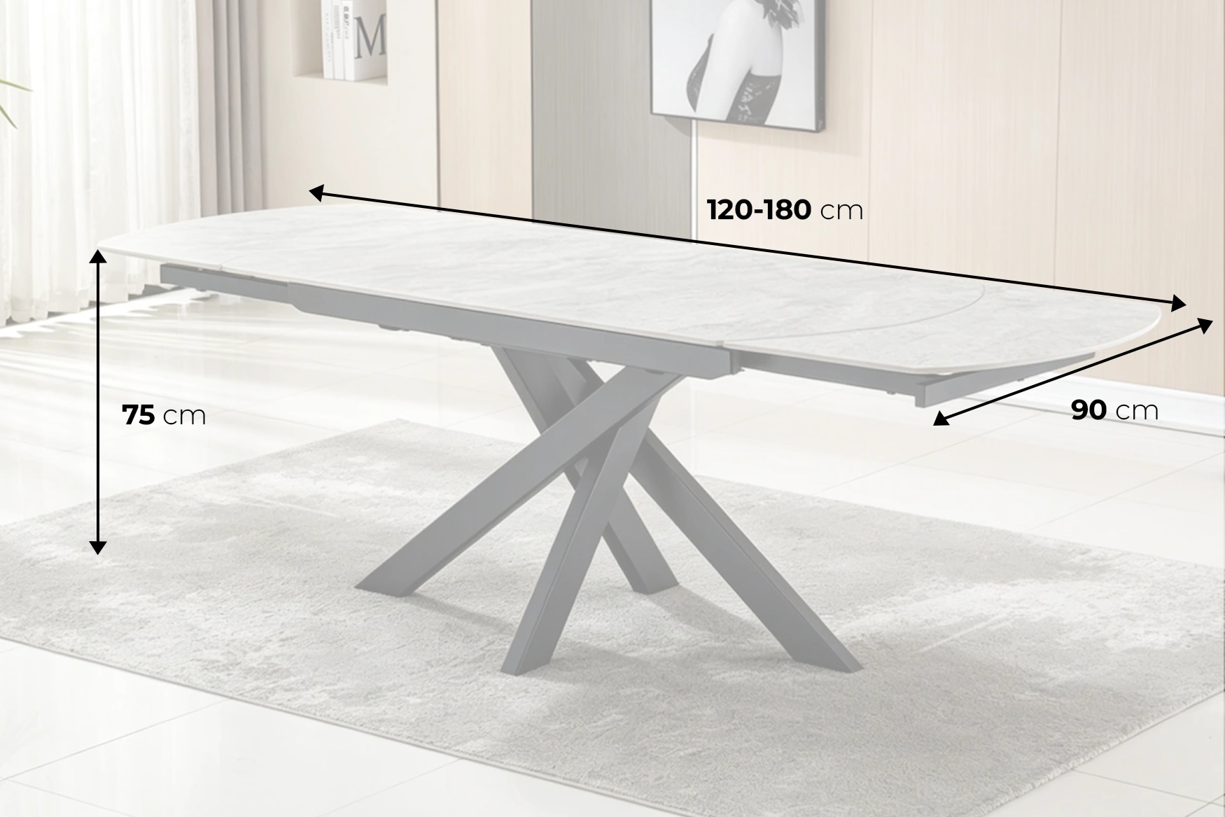 Išsukamas stalas TWISTER-Light Grey 120 (180)x90xH75 cm-10
