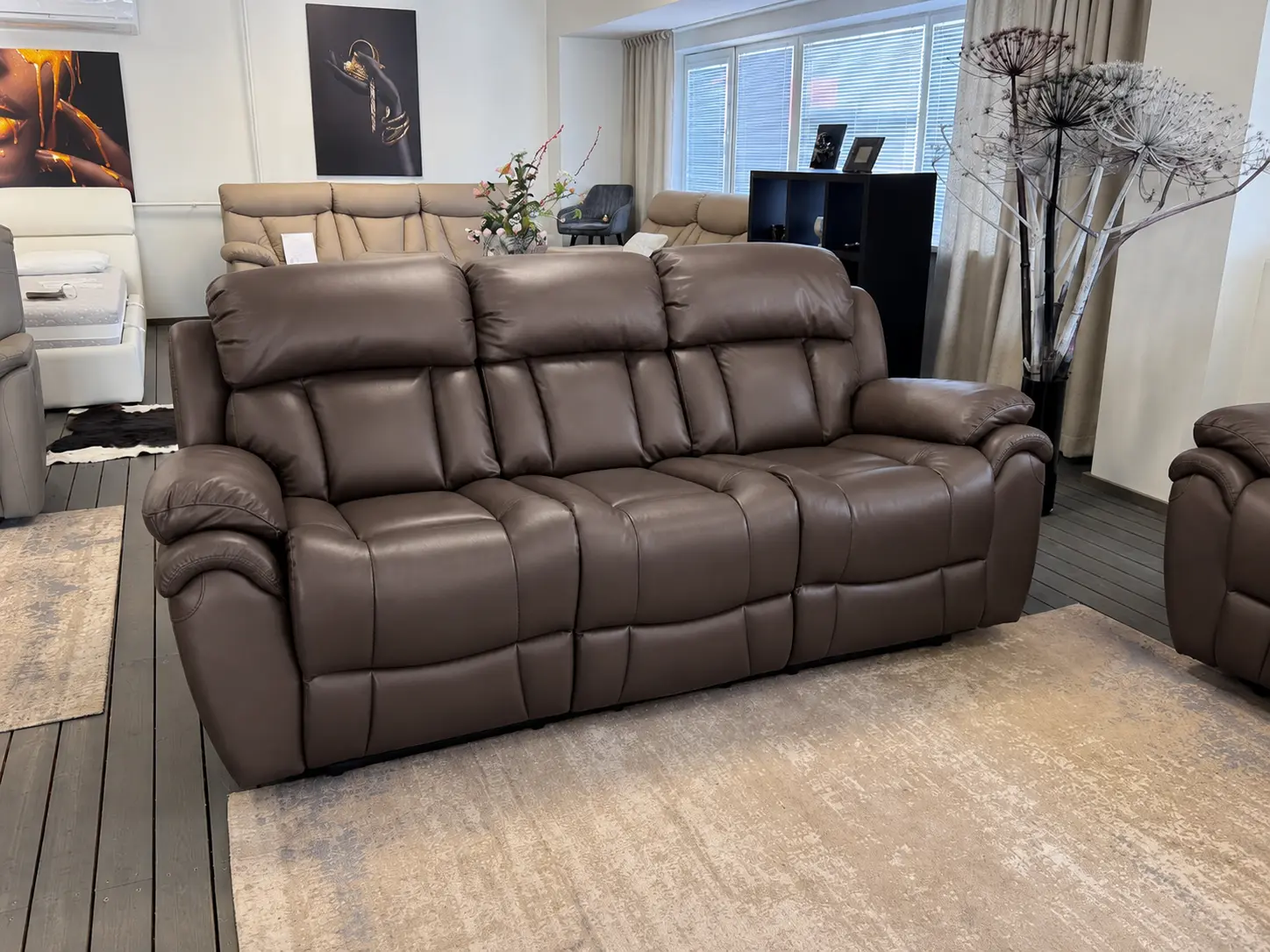 Odiniai svetainės baldai su reglaineriais VANILLA - 218x96xH101 cm. ruda spalva-13