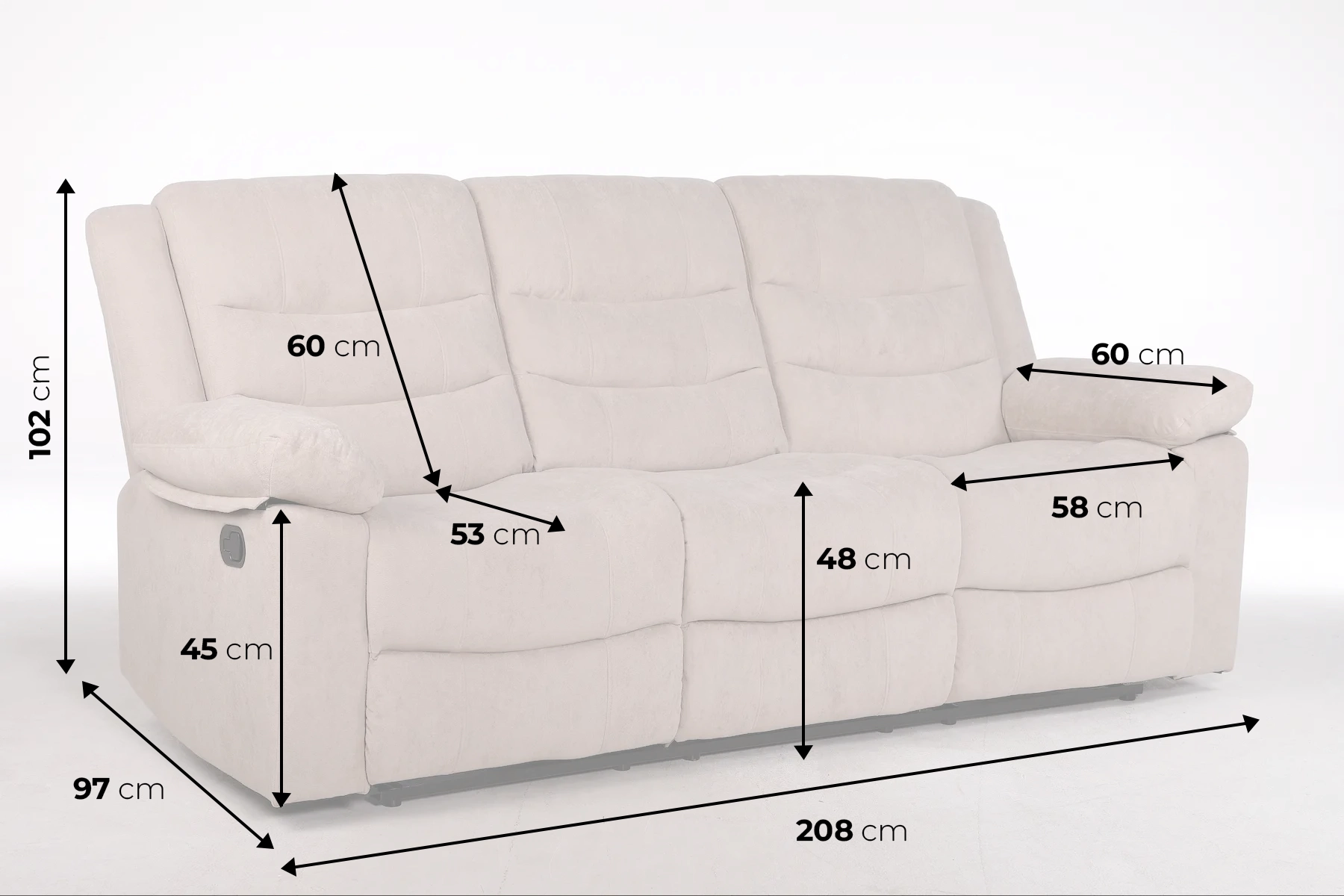 Trivietė sofa su reglaineriais RAMZI – Light Brown – 208x97xH102 cm-15