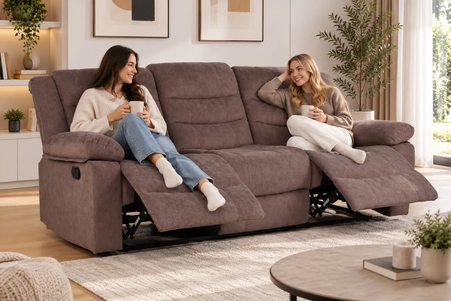 Trivietė sofa su reglaineriais RAMZI – tamsiai rusva spalva – 208x97xH102 cm-30