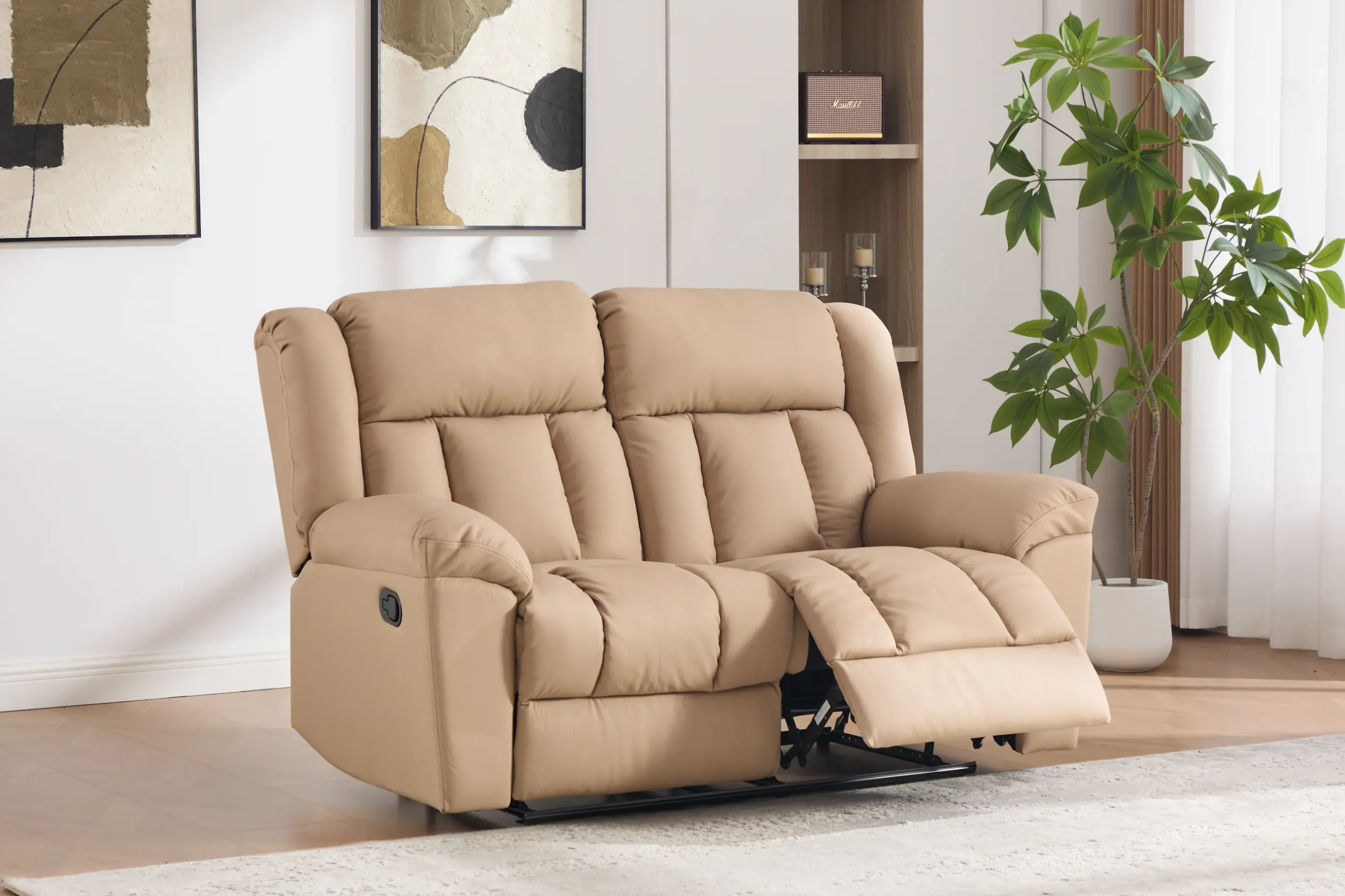 Dvivietė odinė sofa su reglaineriais DETROIT-BEIGE – 160x95xH104 cm-4