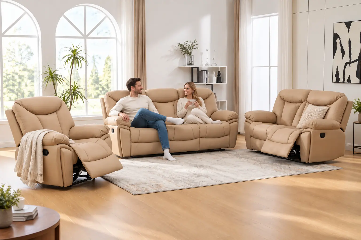 Dvivietė odinė sofa su reglaineriais YORK-BEIGE– 162x96xH107 cm-12