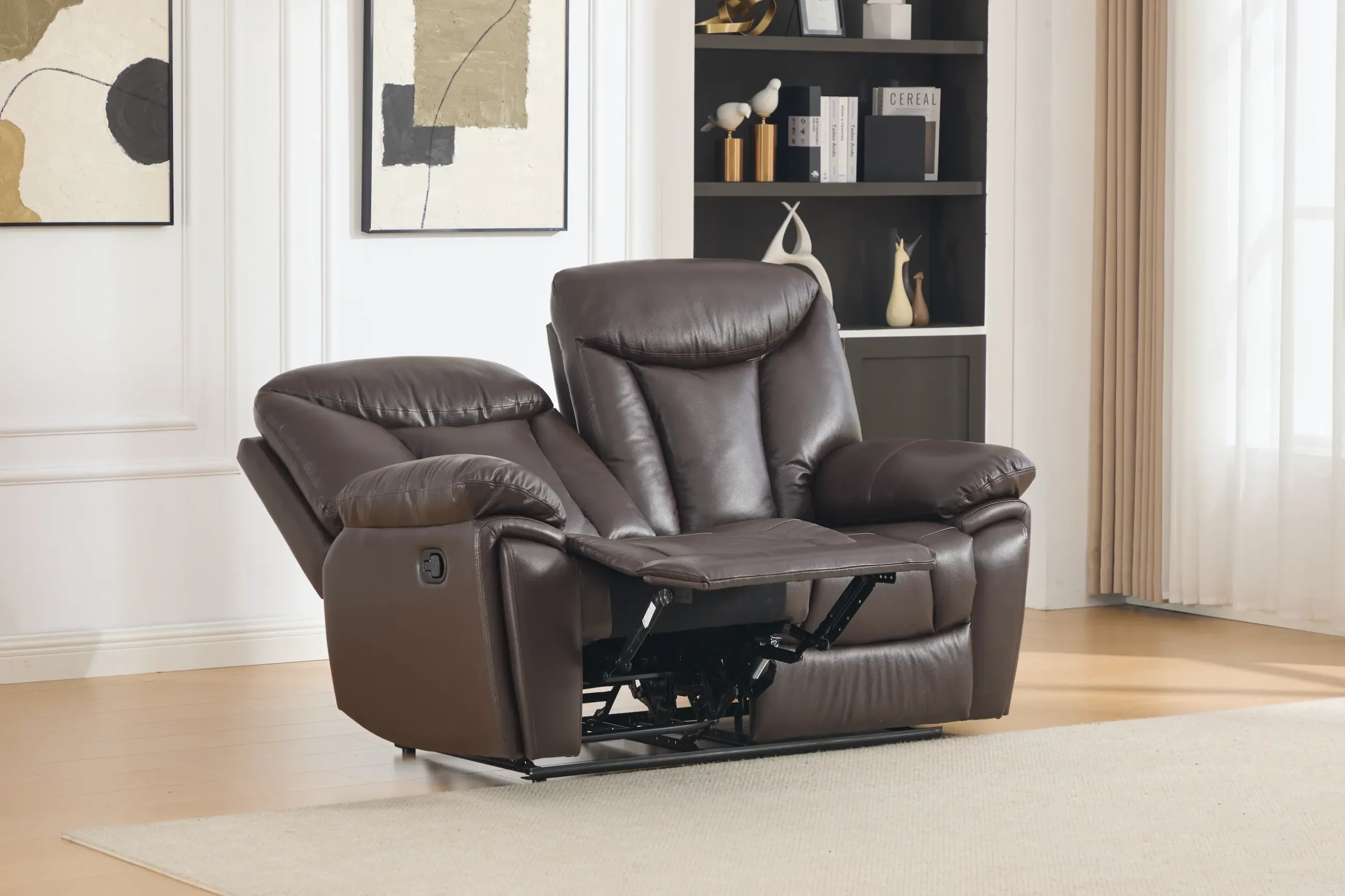 Dvivietė odinė sofa su reglaineriais YORK-BROWN – 166x96xH106 cm-4