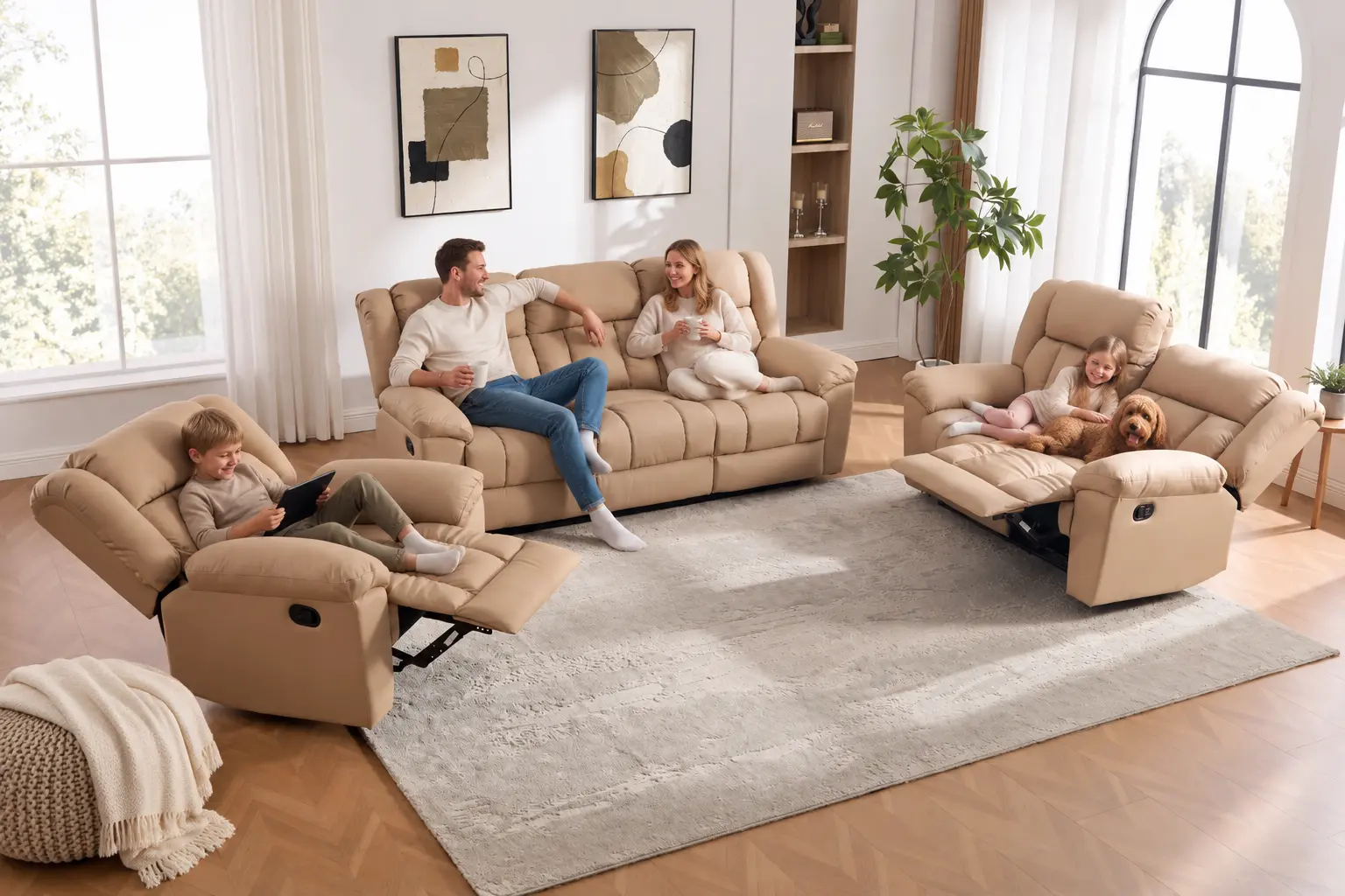 Odiniai svetainės baldai su reglaineriais detroit-beige