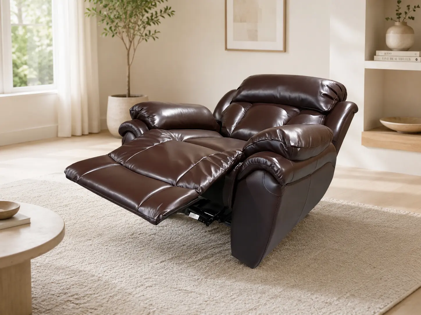 Odinis fotelis VANILLA su reglaineriu - 107x96xH101 cm - tamsiai ruda blizgi oda-3