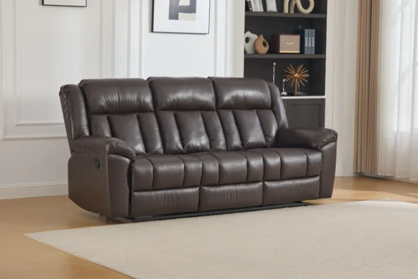 Trivietė odinė sofa su reglaineriais DETROIT-BROWN - 215x95xH104 cm