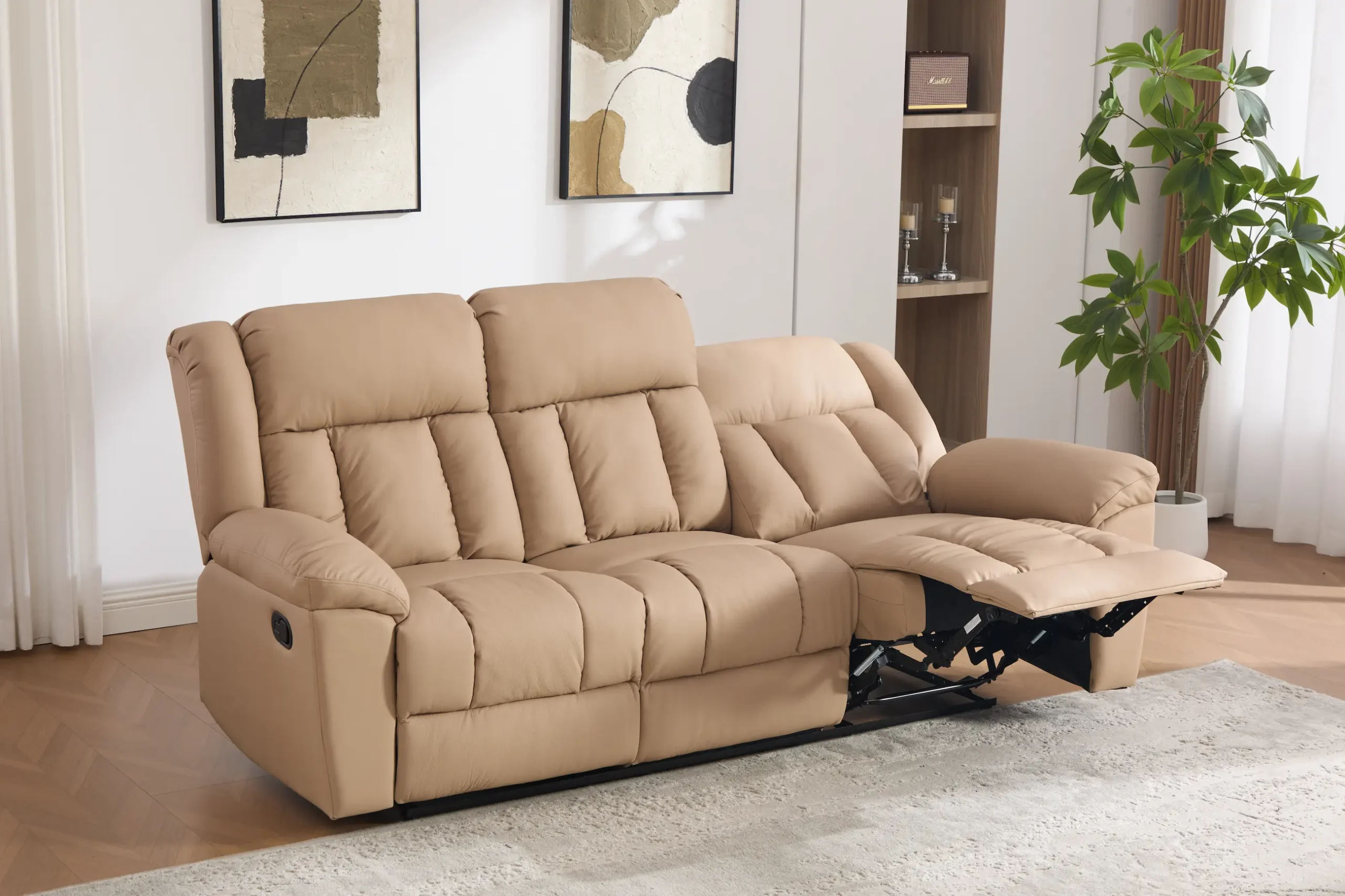 Trivietė odinė sofa su reglaineriais DETROIT-BEIGE – 215x95xH104 cm-4