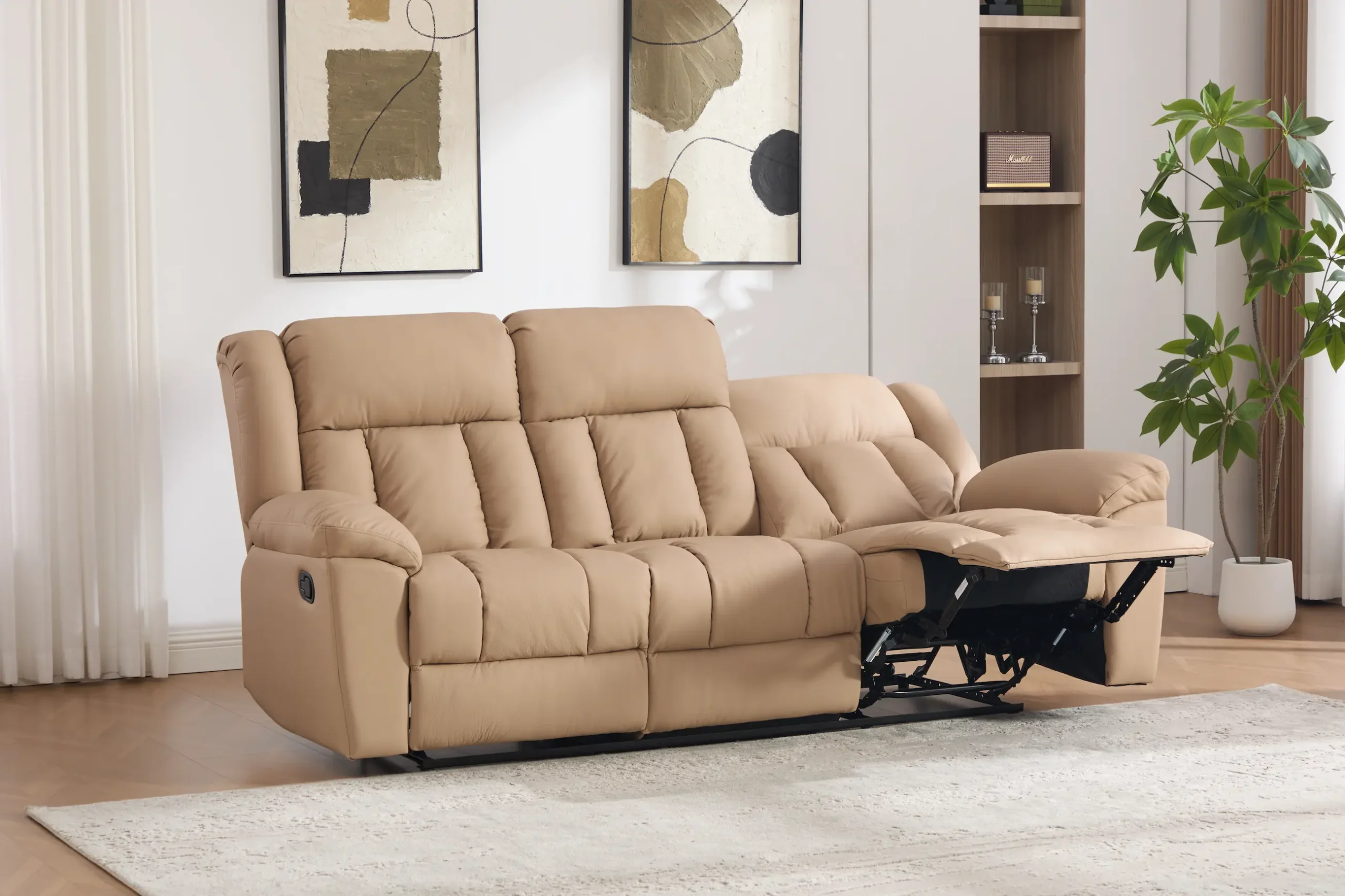 Trivietė odinė sofa su reglaineriais DETROIT-BEIGE – 215x95xH104 cm-5