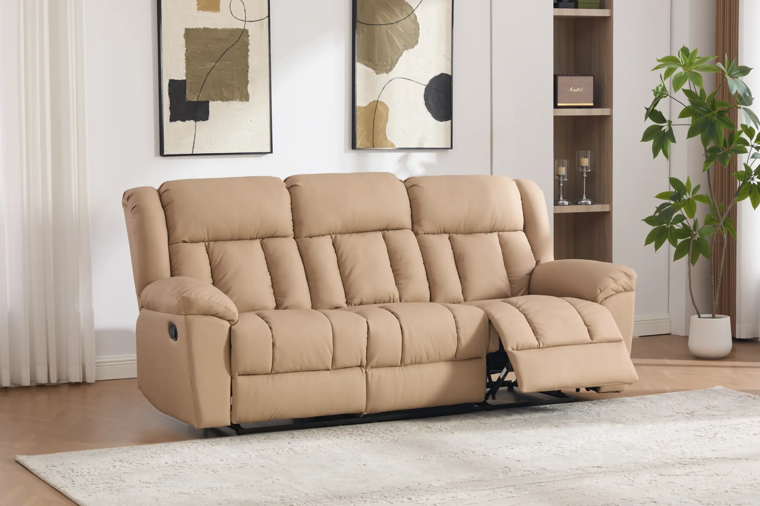 Trivietė odinė sofa su reglaineriais DETROIT-BEIGE – 215x95xH104 cm-6