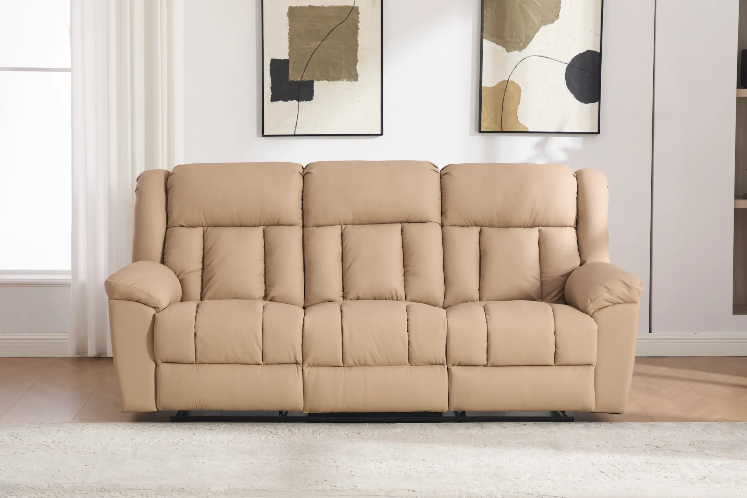 Trivietė odinė sofa su reglaineriais DETROIT-BEIGE – 215x95xH104 cm-7