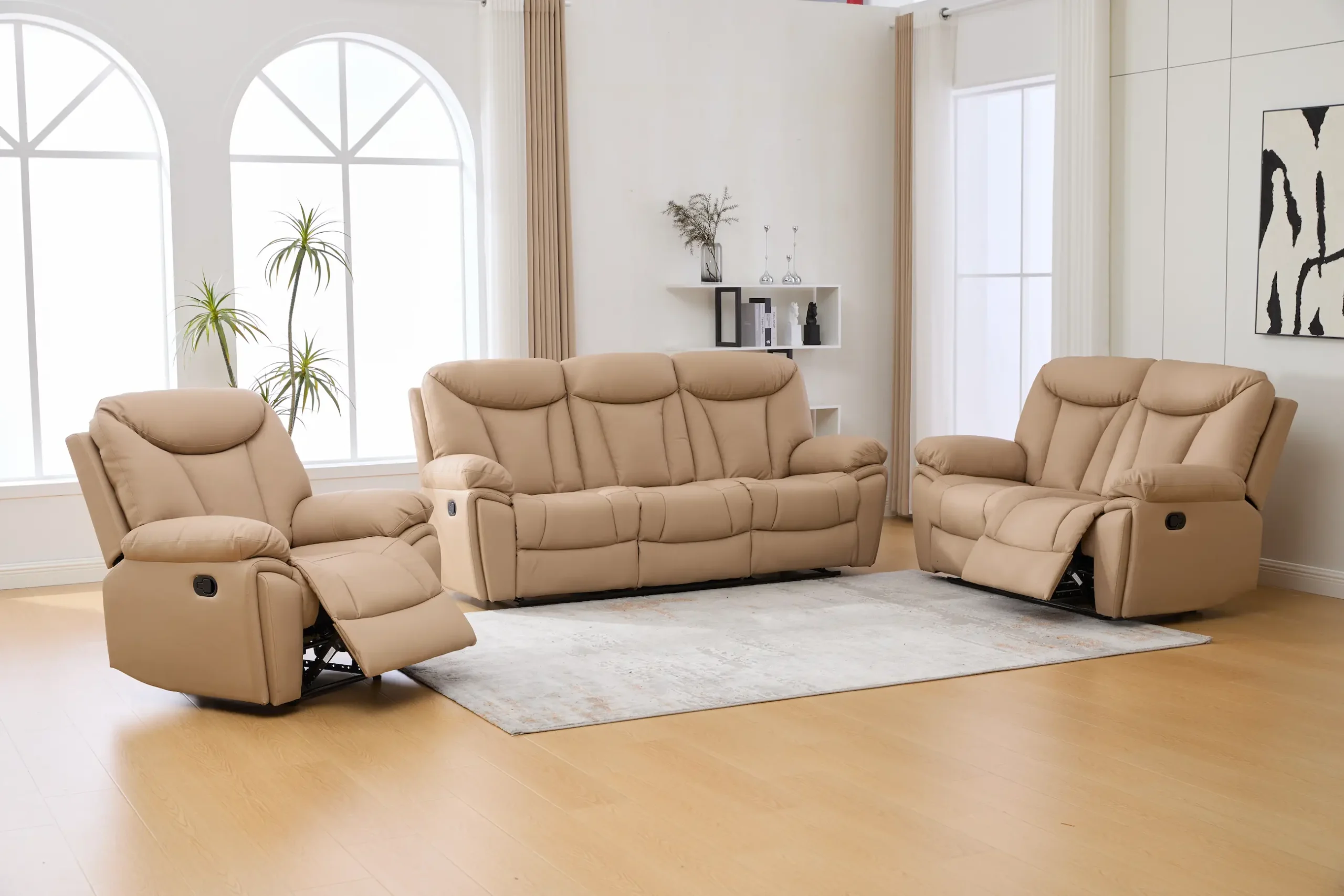 Trivietė odinė sofa su reglaineriais YORK-BEIGE – 225x96xH106 cm-13