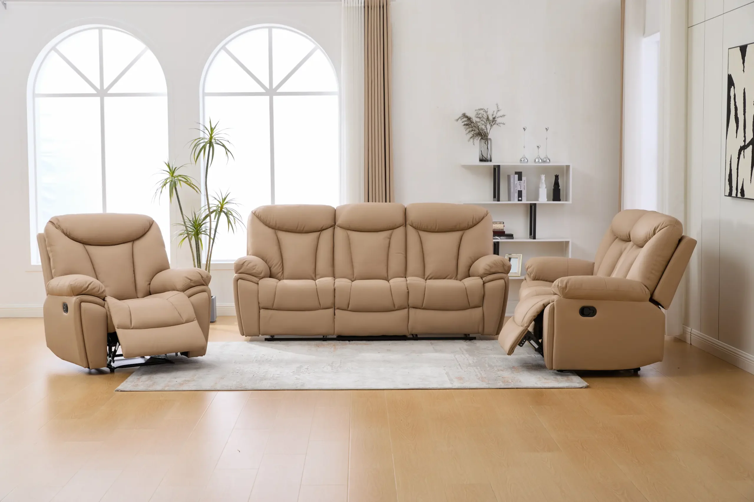 Trivietė odinė sofa su reglaineriais YORK-BEIGE – 225x96xH106 cm-14
