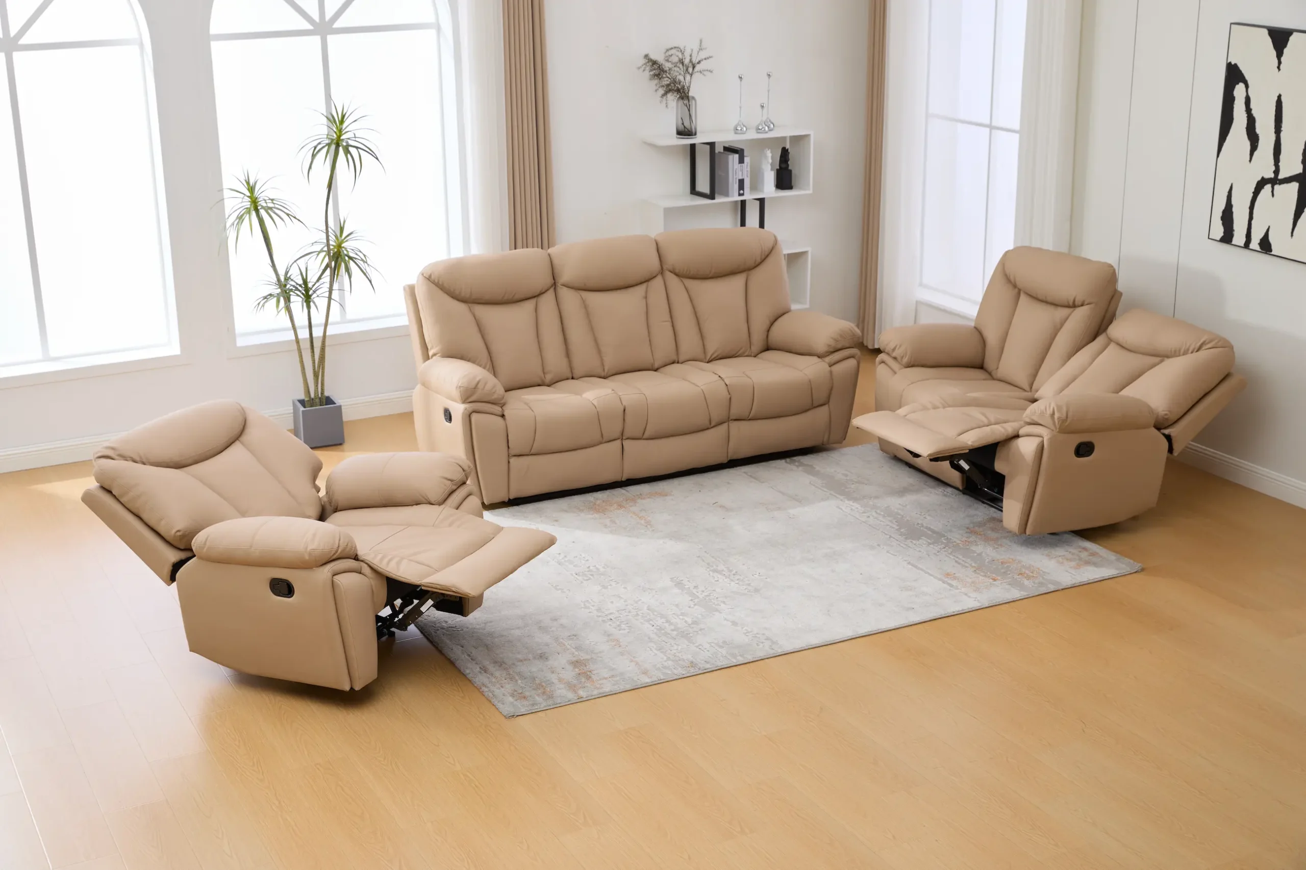 Trivietė odinė sofa su reglaineriais YORK-BEIGE – 225x96xH106 cm-15