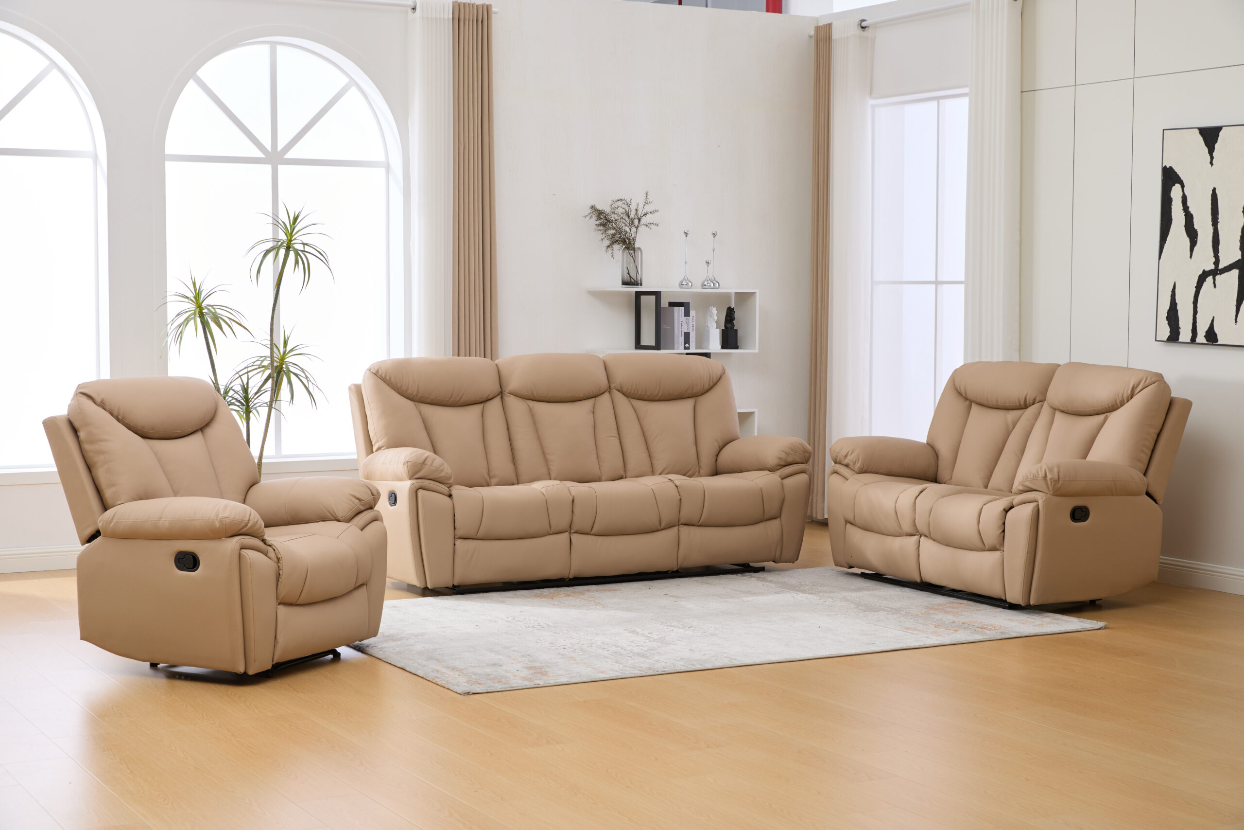 Trivietė odinė sofa su reglaineriais YORK-BEIGE – 225x96xH106 cm-16