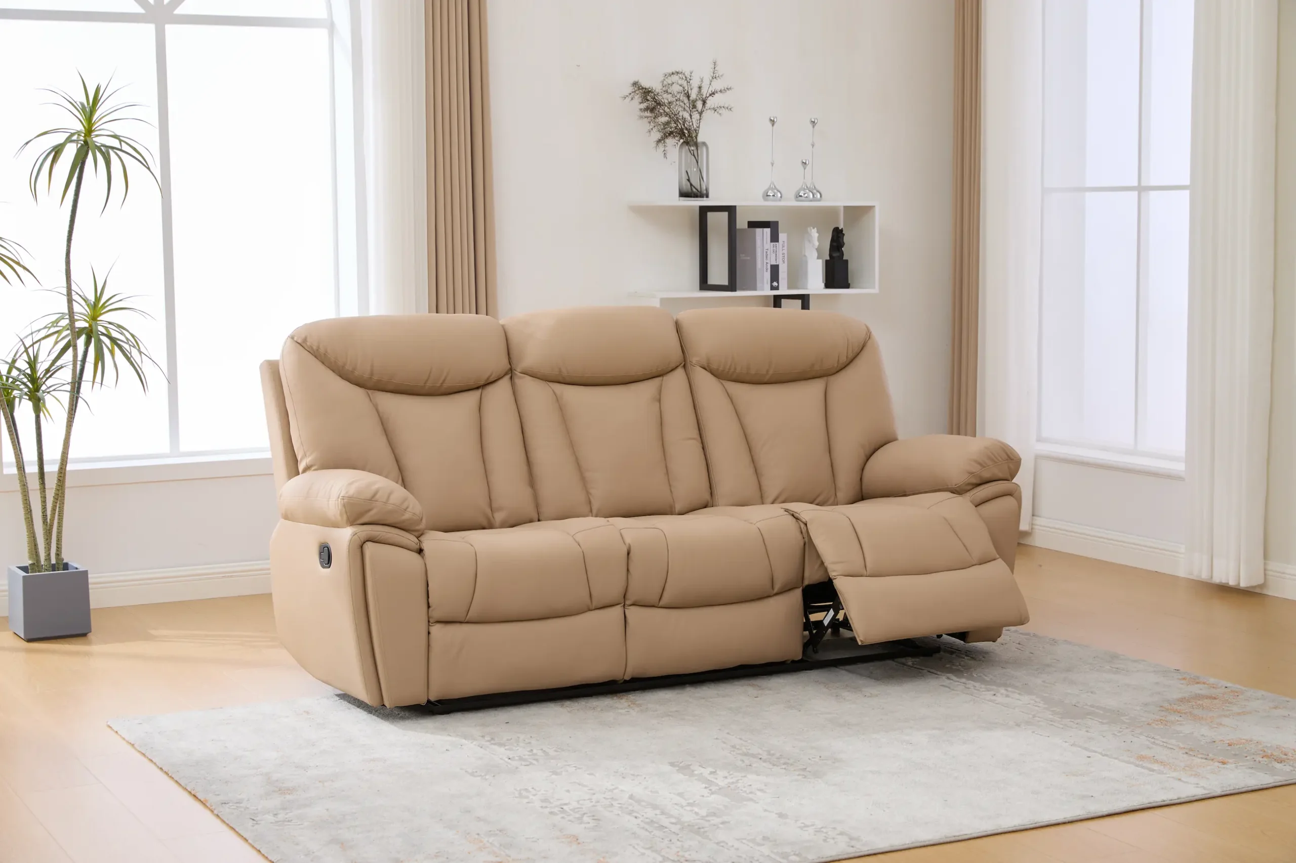 Trivietė odinė sofa su reglaineriais YORK-BEIGE – 225x96xH106 cm-4
