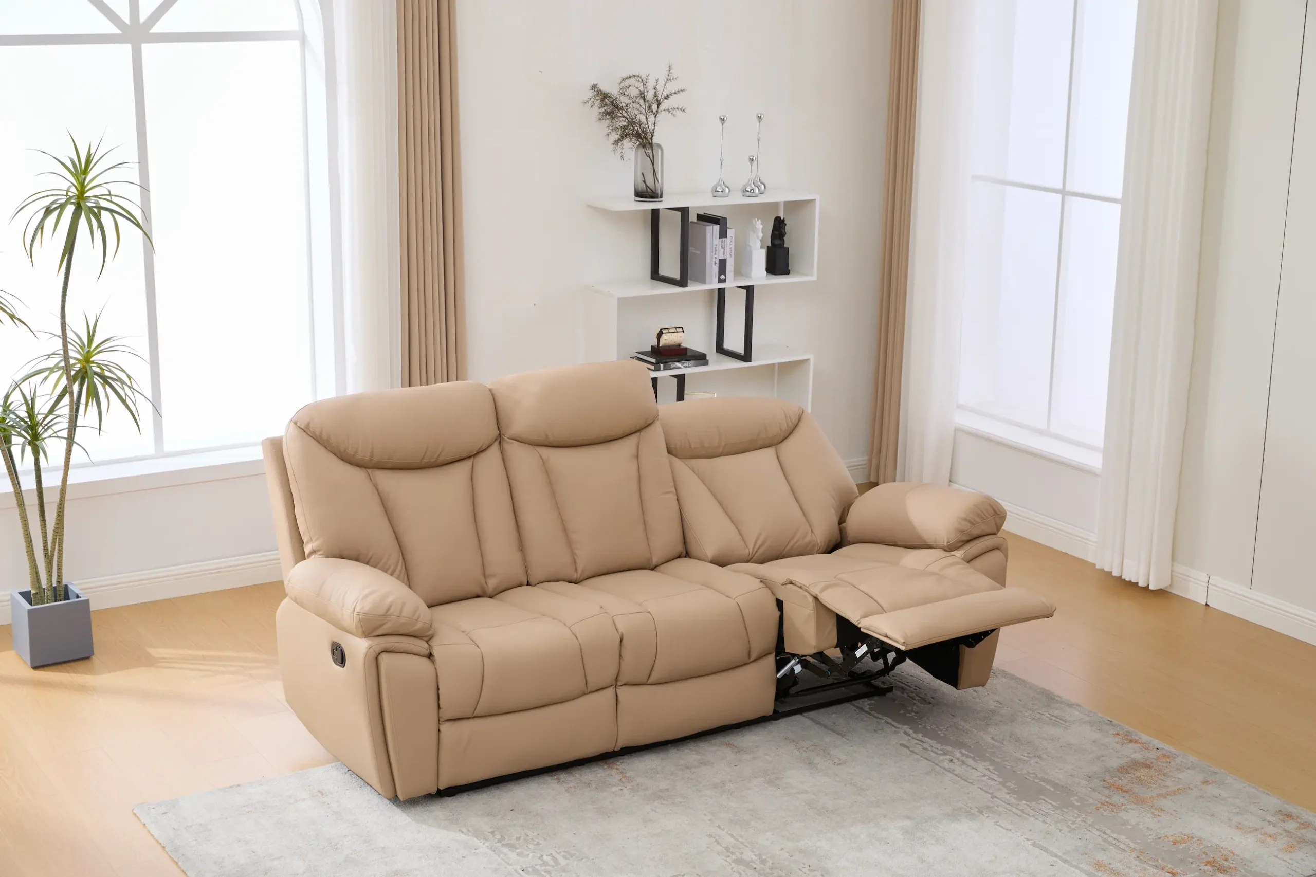 Trivietė odinė sofa su reglaineriais YORK-BEIGE – 225x96xH106 cm-5