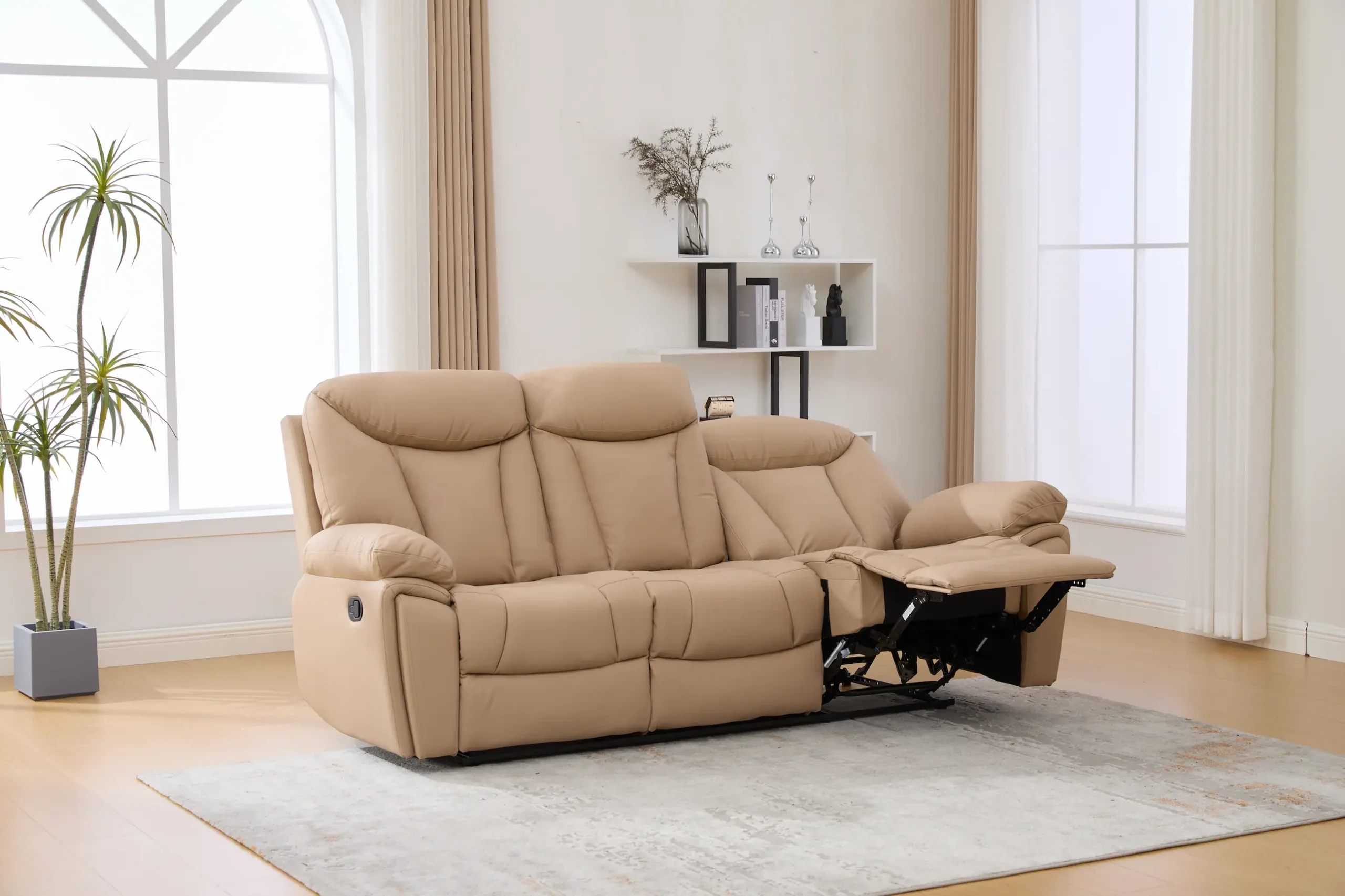 Trivietė odinė sofa su reglaineriais YORK-BEIGE – 225x96xH106 cm-6