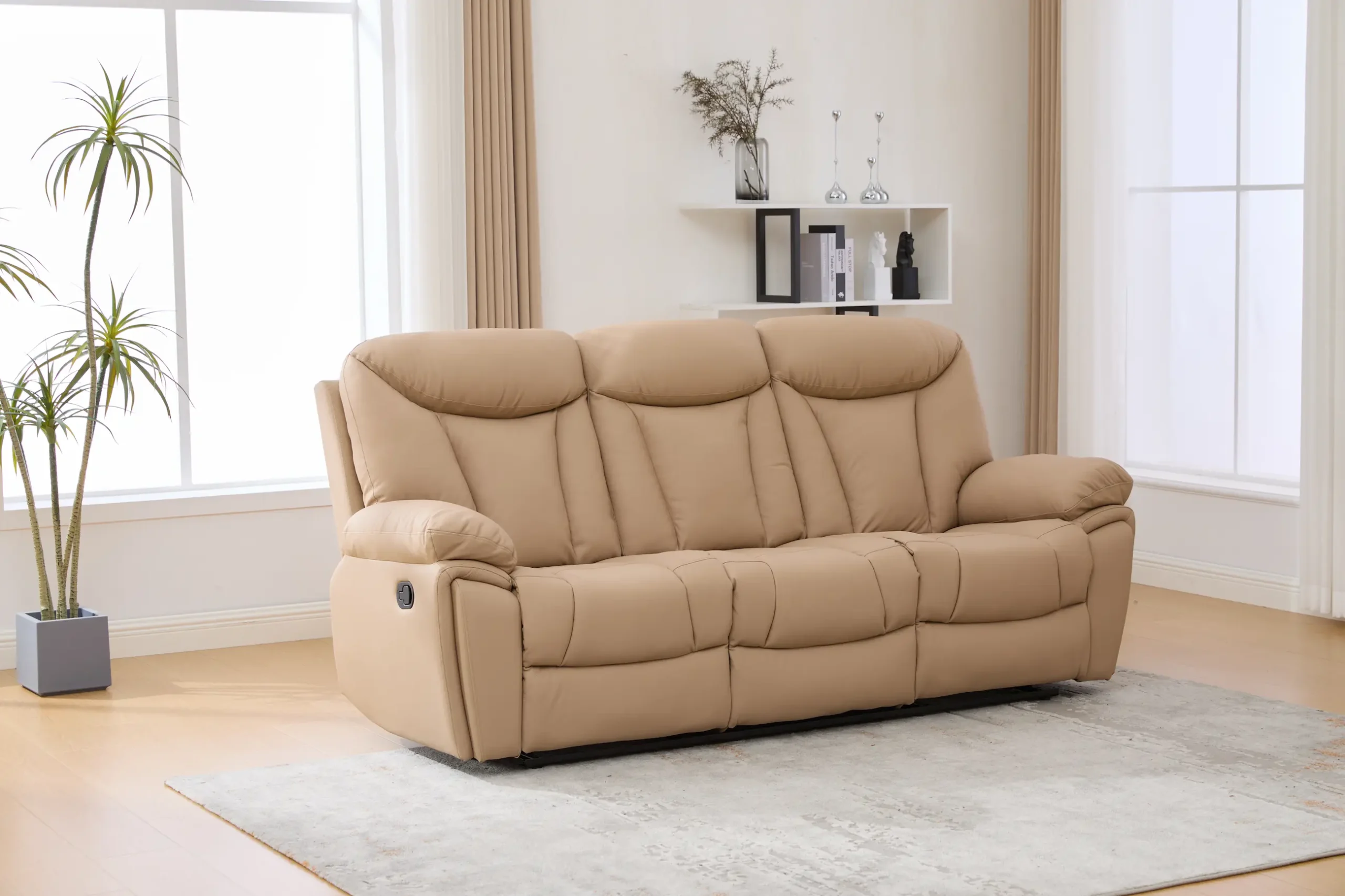 Trivietė odinė sofa su reglaineriais YORK-BEIGE – 225x96xH106 cm-7