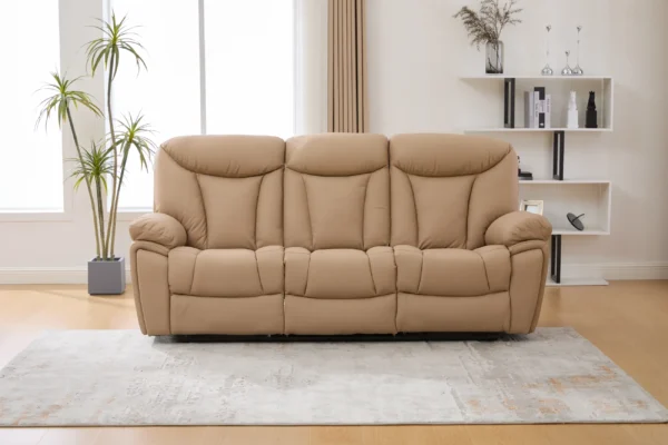 Trivietė odinė sofa su reglaineriais YORK-BEIGE – 225x96xH106 cm