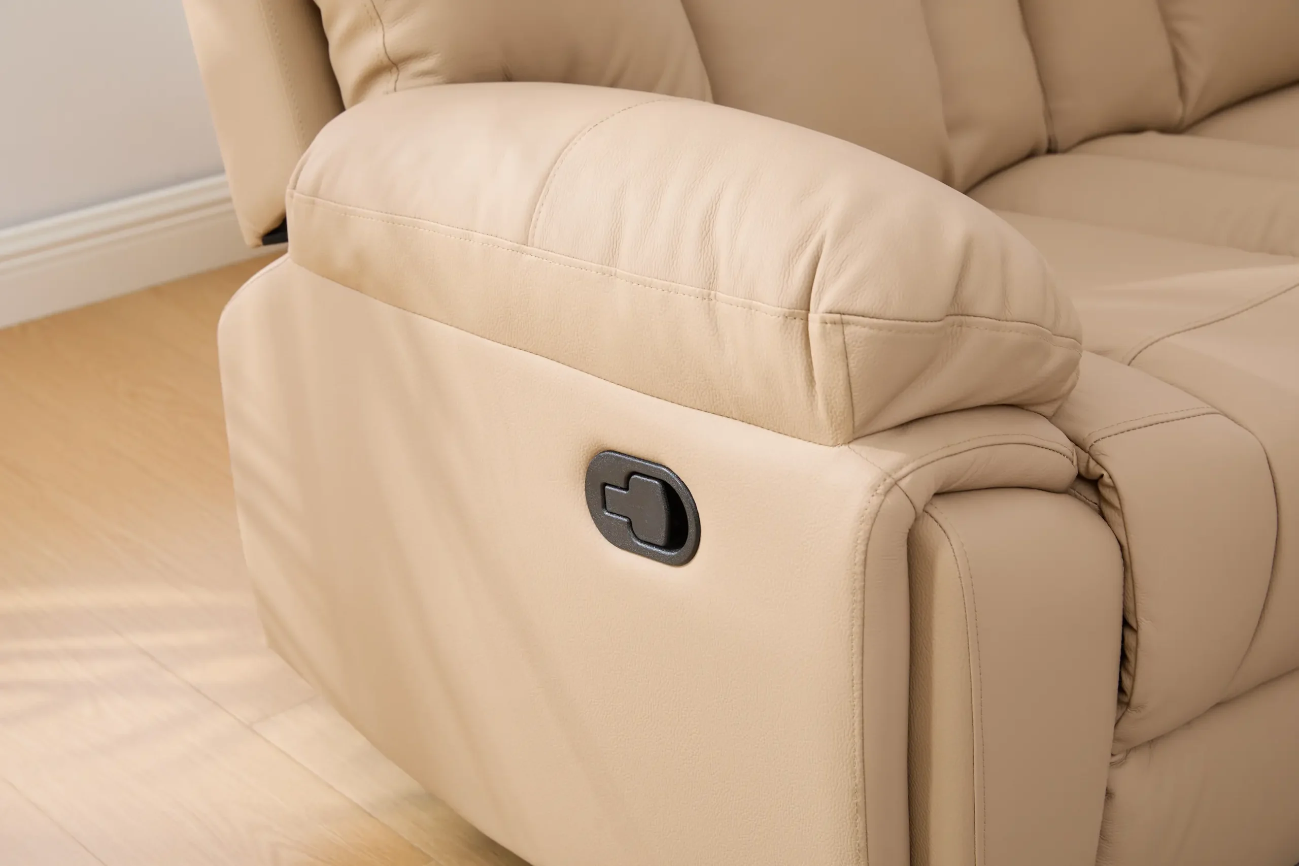 Trivietė odinė sofa su reglaineriais YORK-BEIGE – 225x96xH106 cm-9