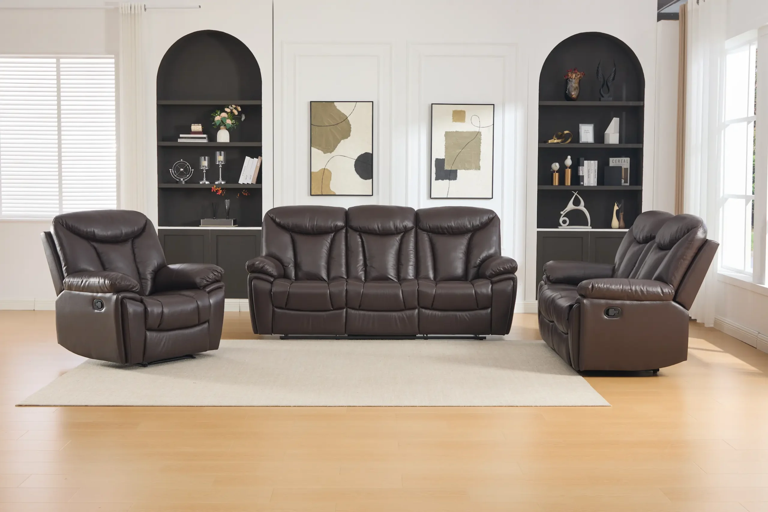 Trivietė odinė sofa su reglaineriais YORK-BROWN – 225x96xH106 cm-15