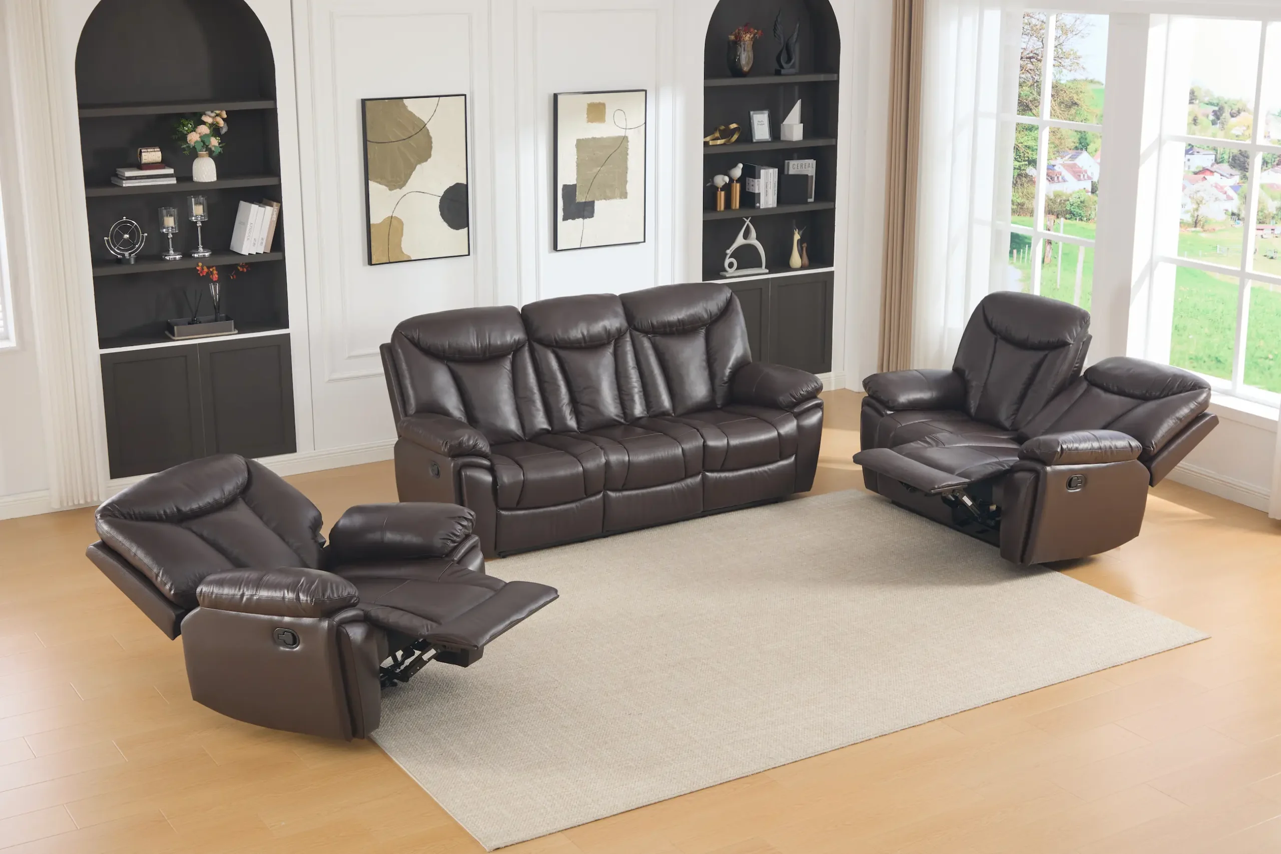 Trivietė odinė sofa su reglaineriais YORK-BROWN – 225x96xH106 cm-16
