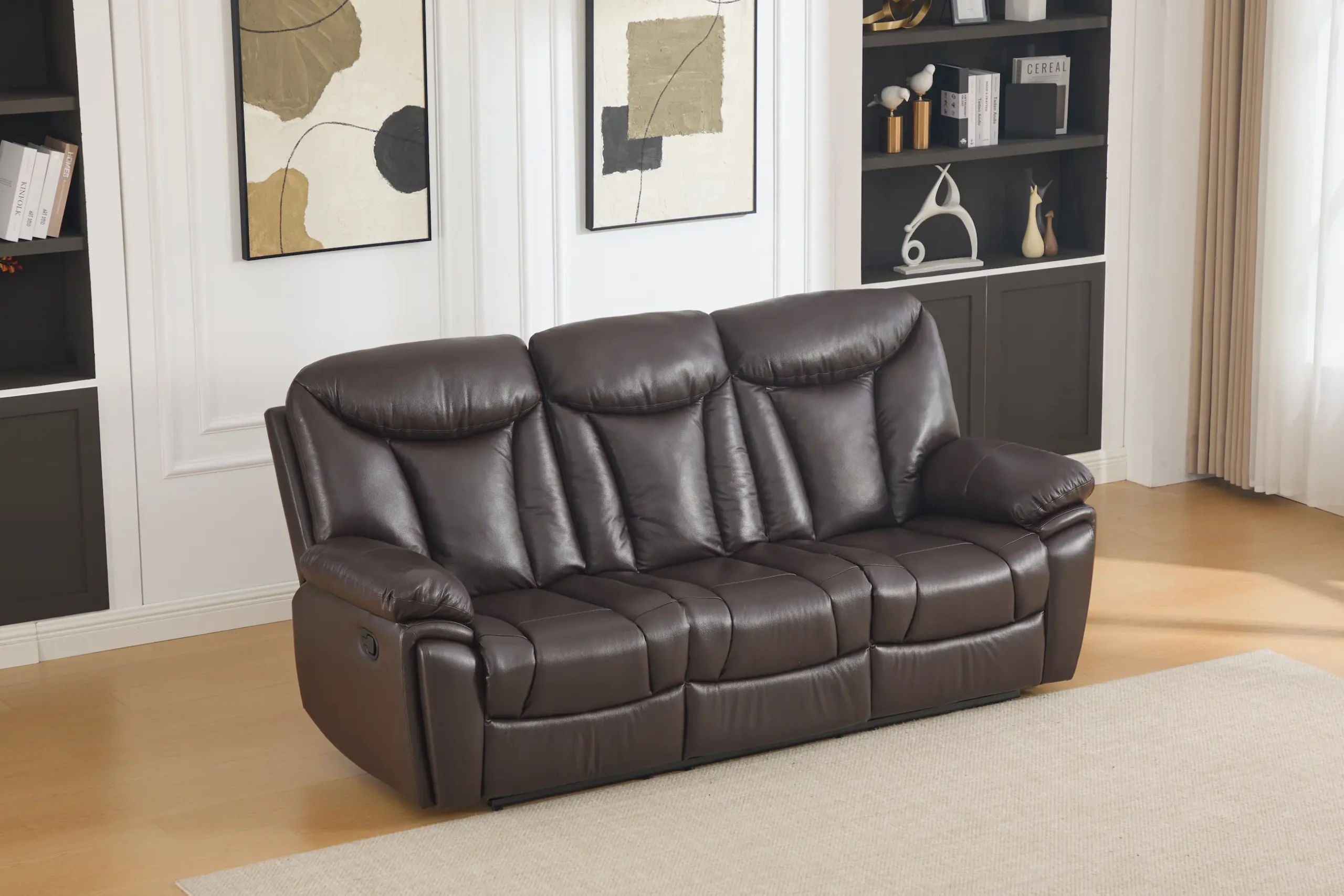 Trivietė odinė sofa su reglaineriais YORK-BROWN – 225x96xH106 cm-4