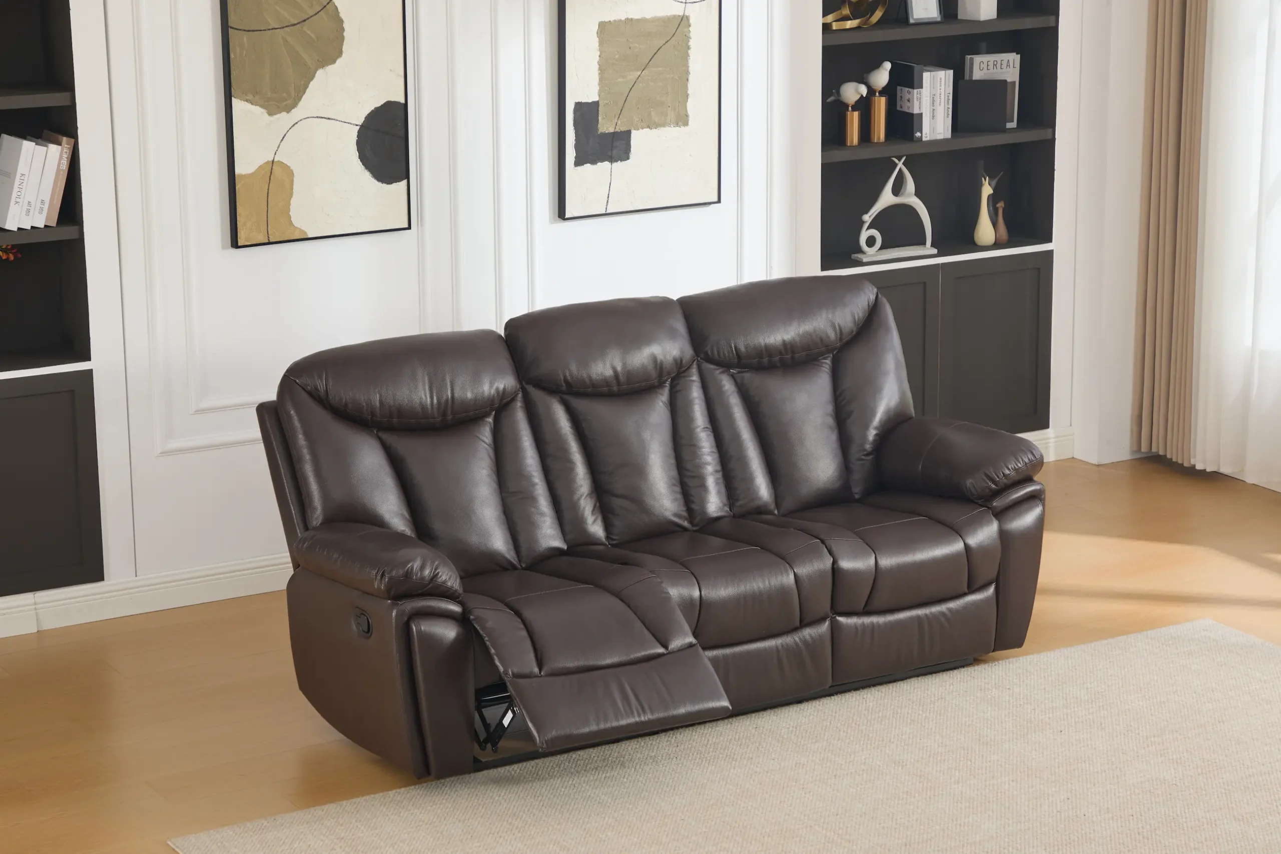 Trivietė odinė sofa su reglaineriais YORK-BROWN – 225x96xH106 cm-5