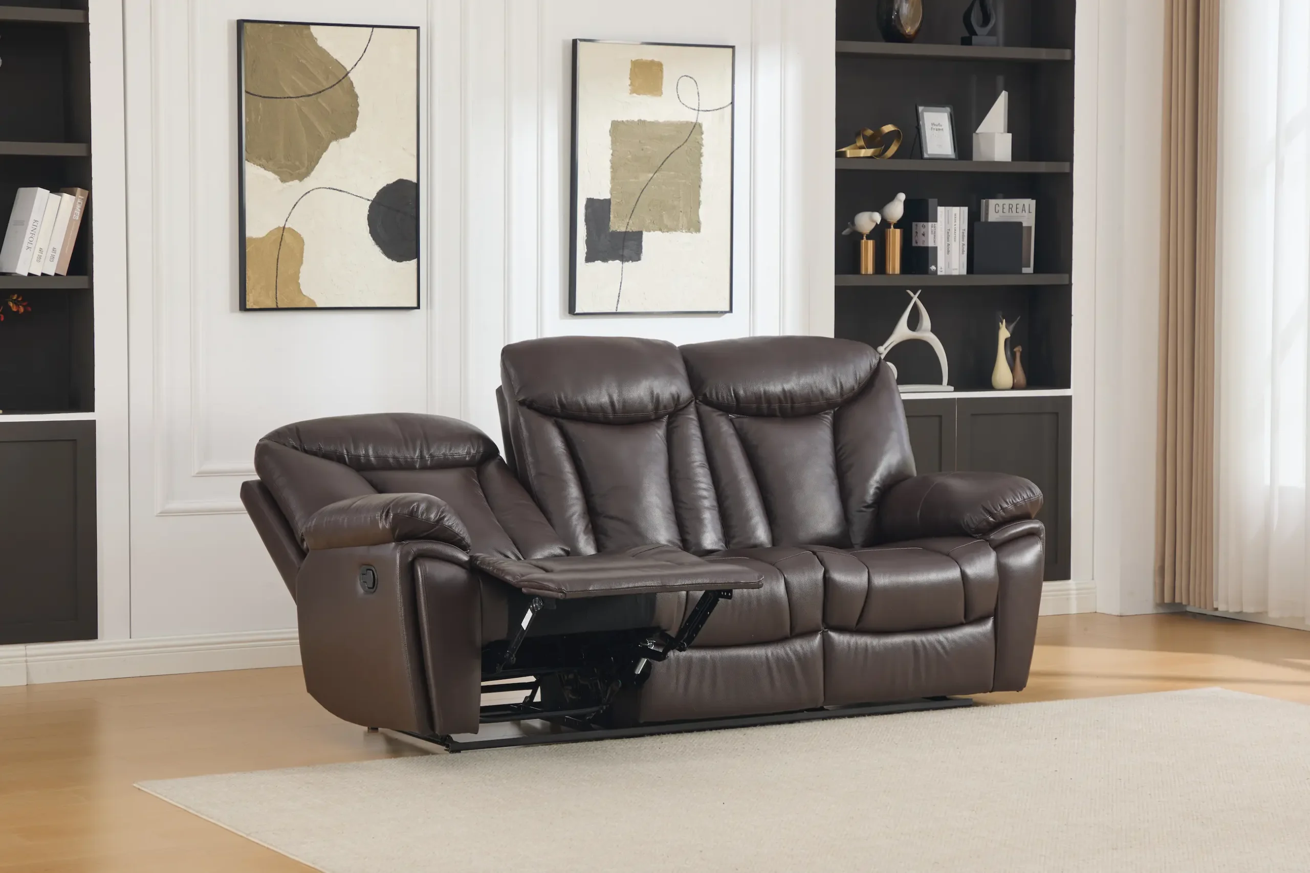 Trivietė odinė sofa su reglaineriais YORK-BROWN – 225x96xH106 cm-7
