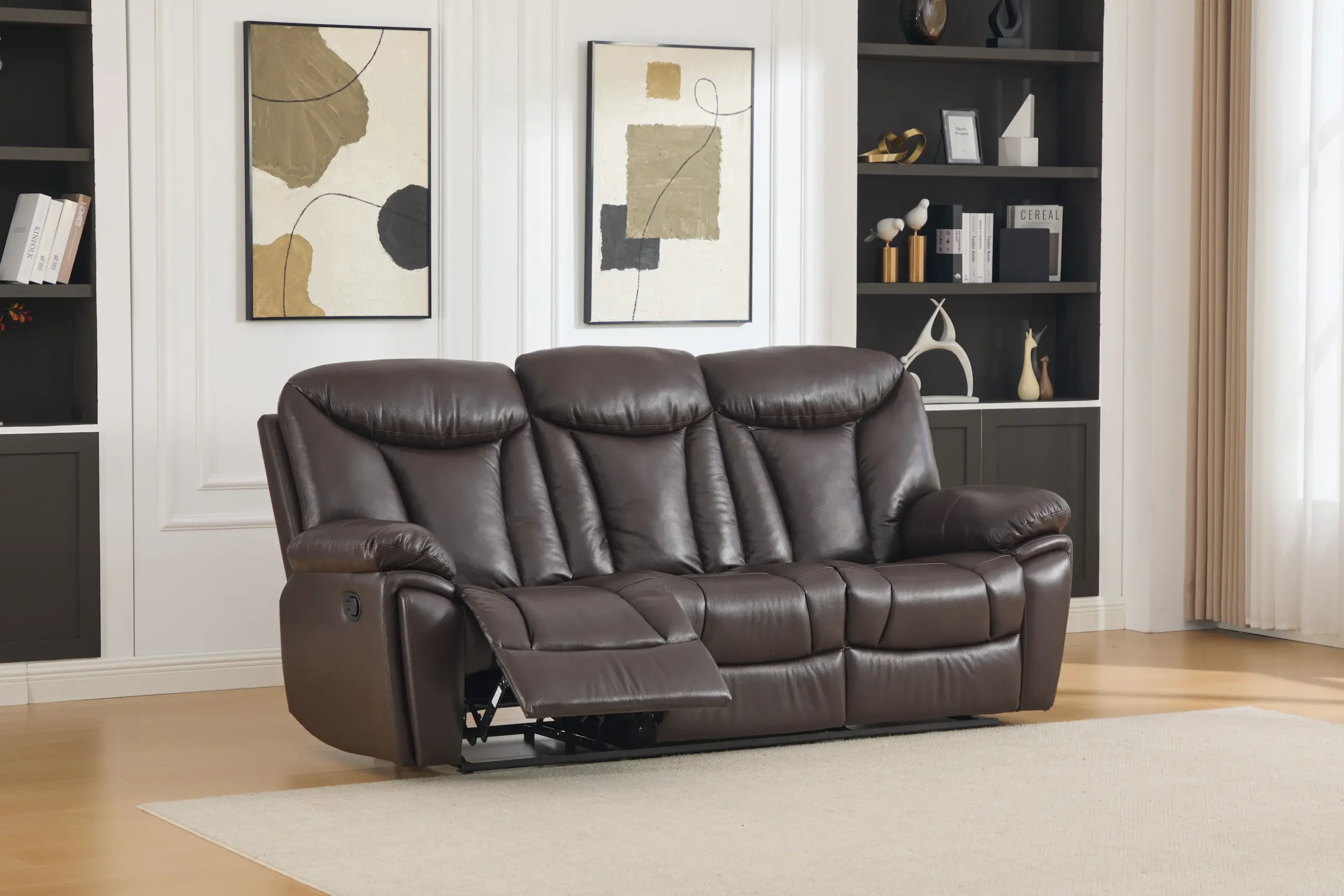 Trivietė odinė sofa su reglaineriais YORK-BROWN – 225x96xH106 cm-8