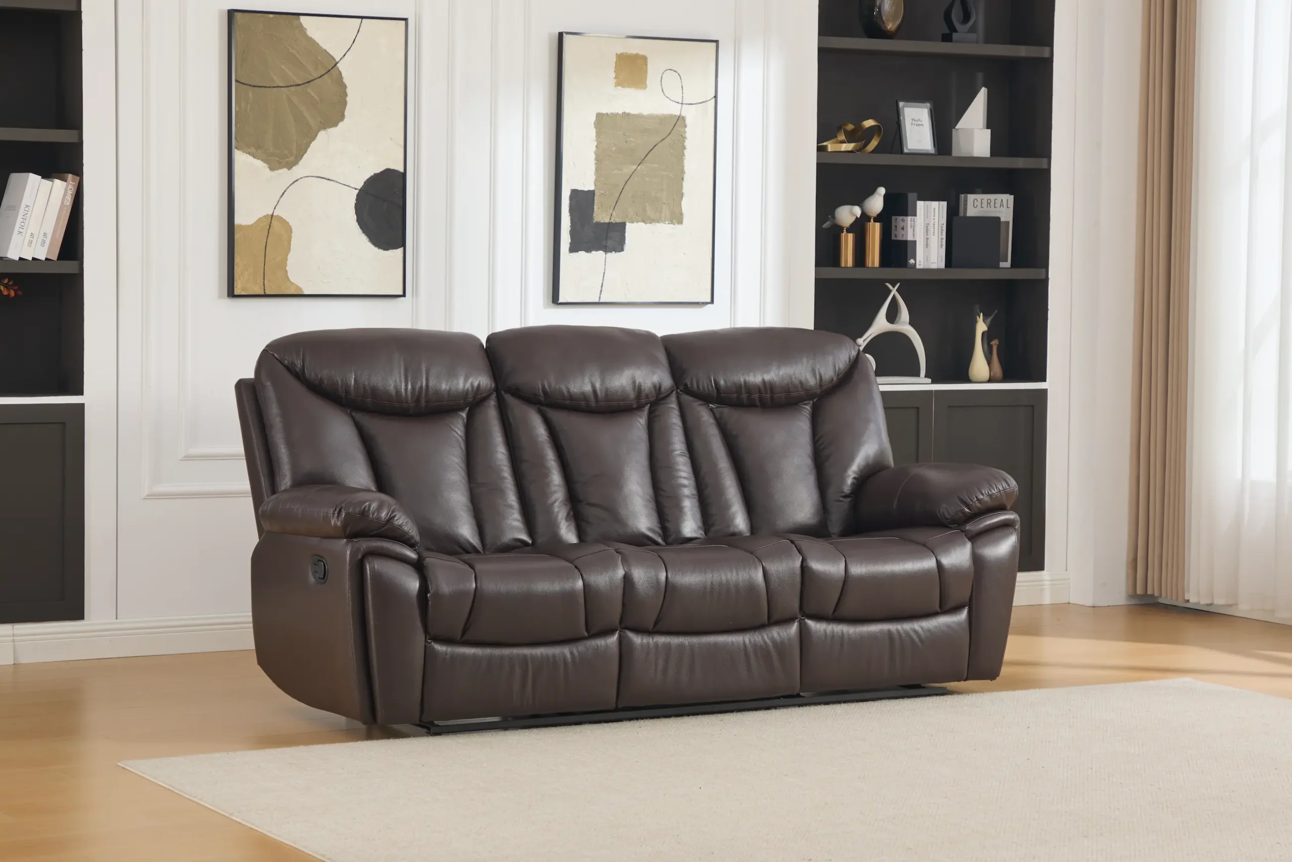 Trivietė odinė sofa su reglaineriais YORK-BROWN – 225x96xH106 cm-9
