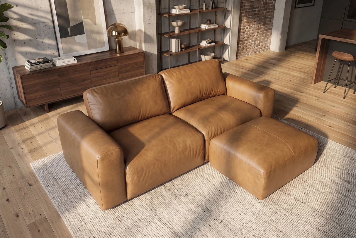 Odinė sofa MONROE – 207x110xH85 cm – rudos spalvos natūrali oda-4