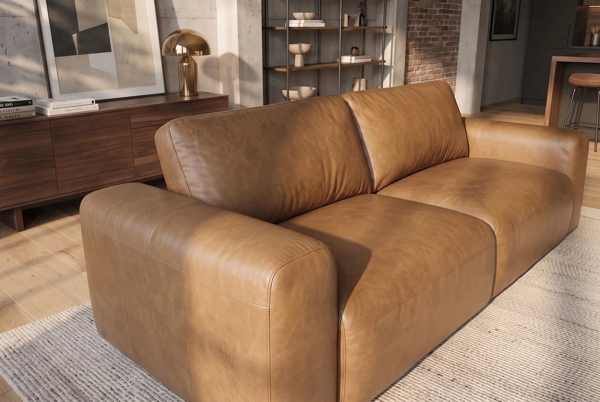 Odinė sofa MONROE – 207x110xH85 cm – rudos spalvos natūrali oda-5