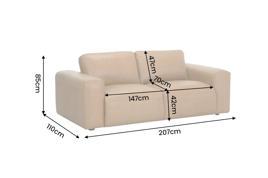 Odinė sofa MONROE – 207x110xH85 cm – rudos spalvos natūrali oda-7