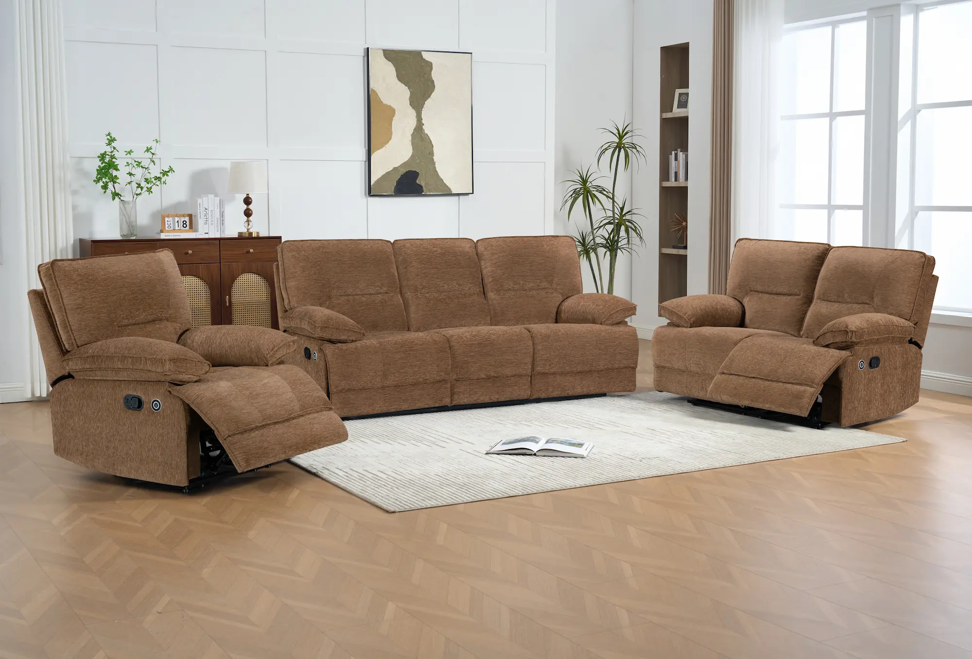 Trivietė sofa su dviem reglaineriais NEVADA - 225x97xH110 cm - ruda spalva-2