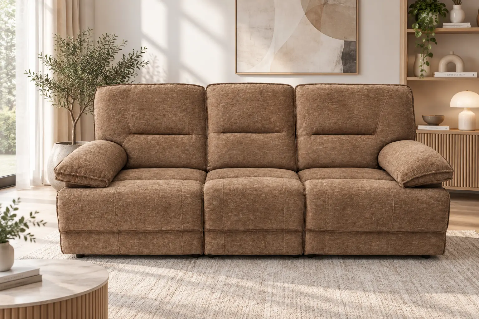 Trivietė sofa su dviem reglaineriais NEVADA - 225x97xH110 cm - ruda spalva-4