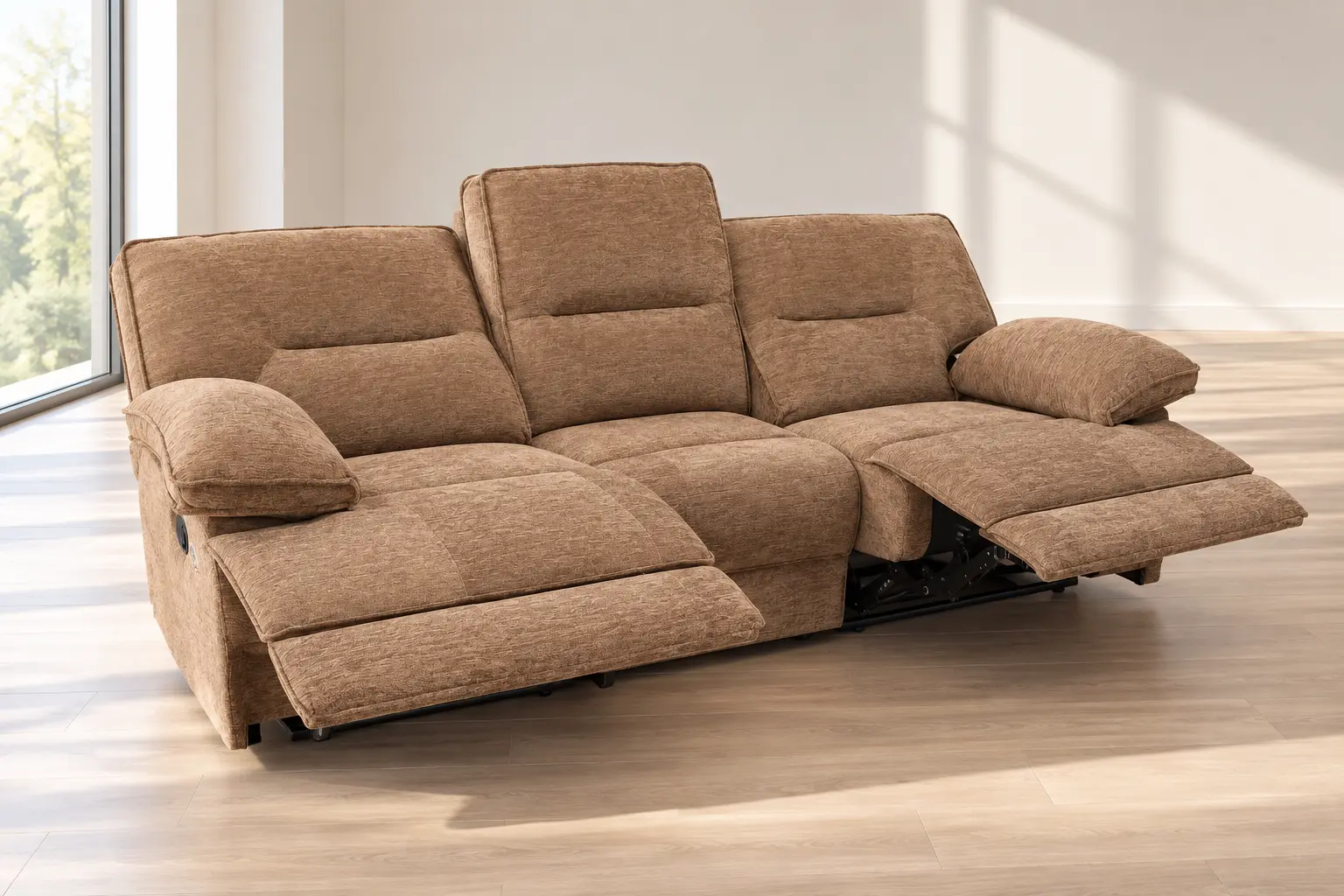 Trivietė sofa su dviem reglaineriais NEVADA - 225x97xH110 cm - ruda spalva-7