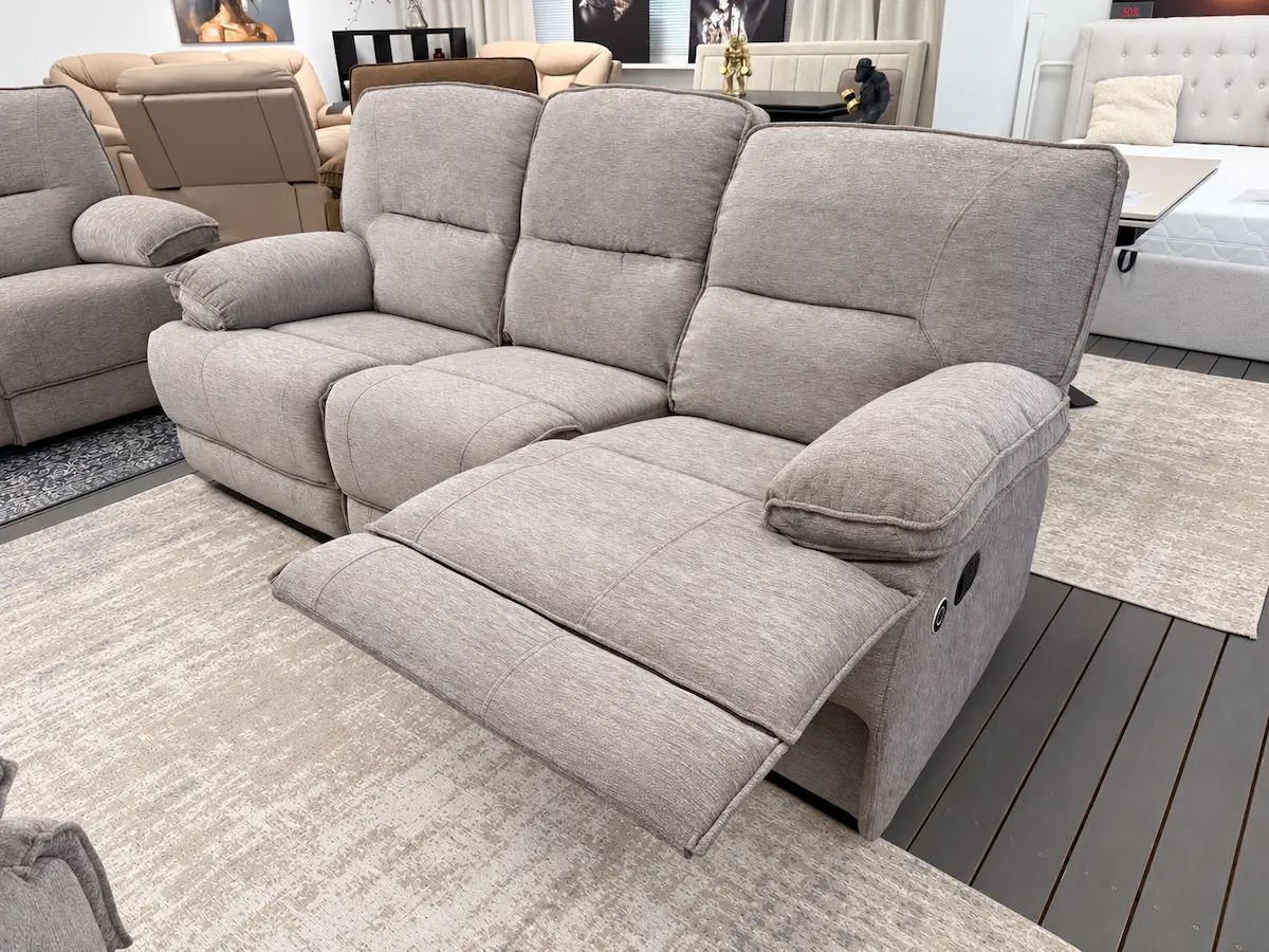 Trivietė sofa su dviem reglaineriais NEVADA – 220x93xH101 cm – pilkšva spalva-5