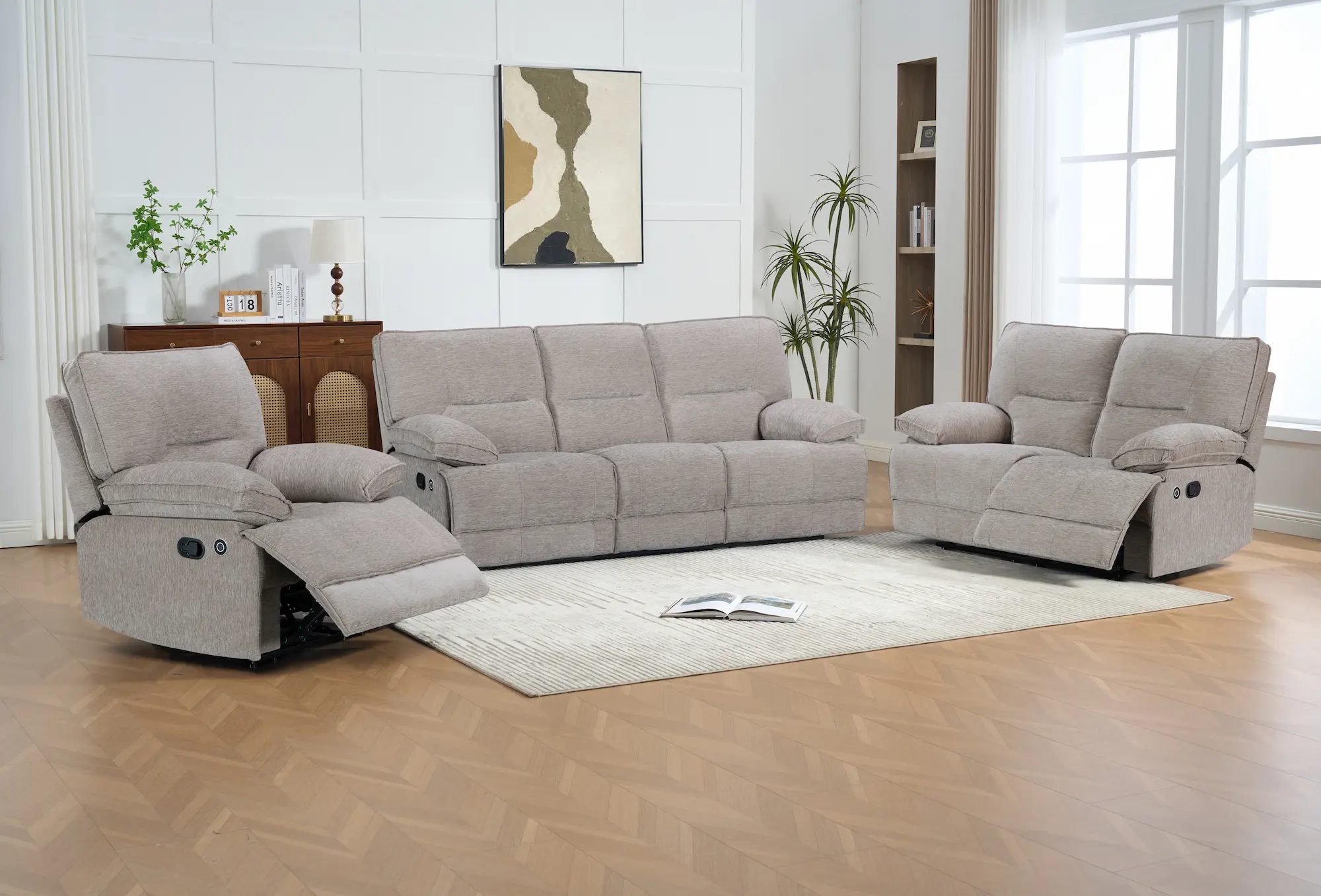 Trivietė sofa su dviem reglaineriais NEVADA – 225x97xH110 cm – pilka spalva-1